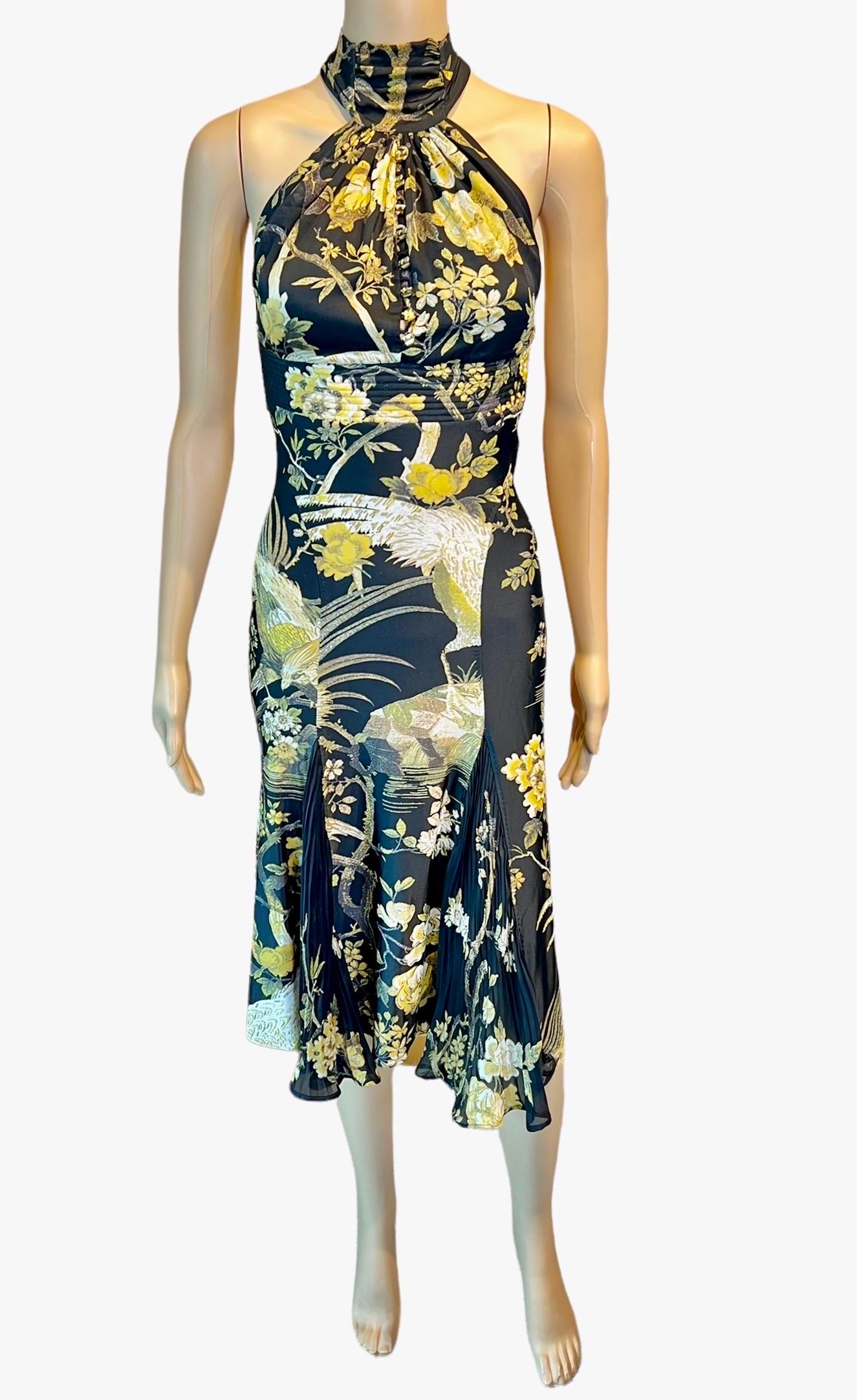 Black Roberto Cavalli F/W 2006 Floral Print Midi Dress For Sale