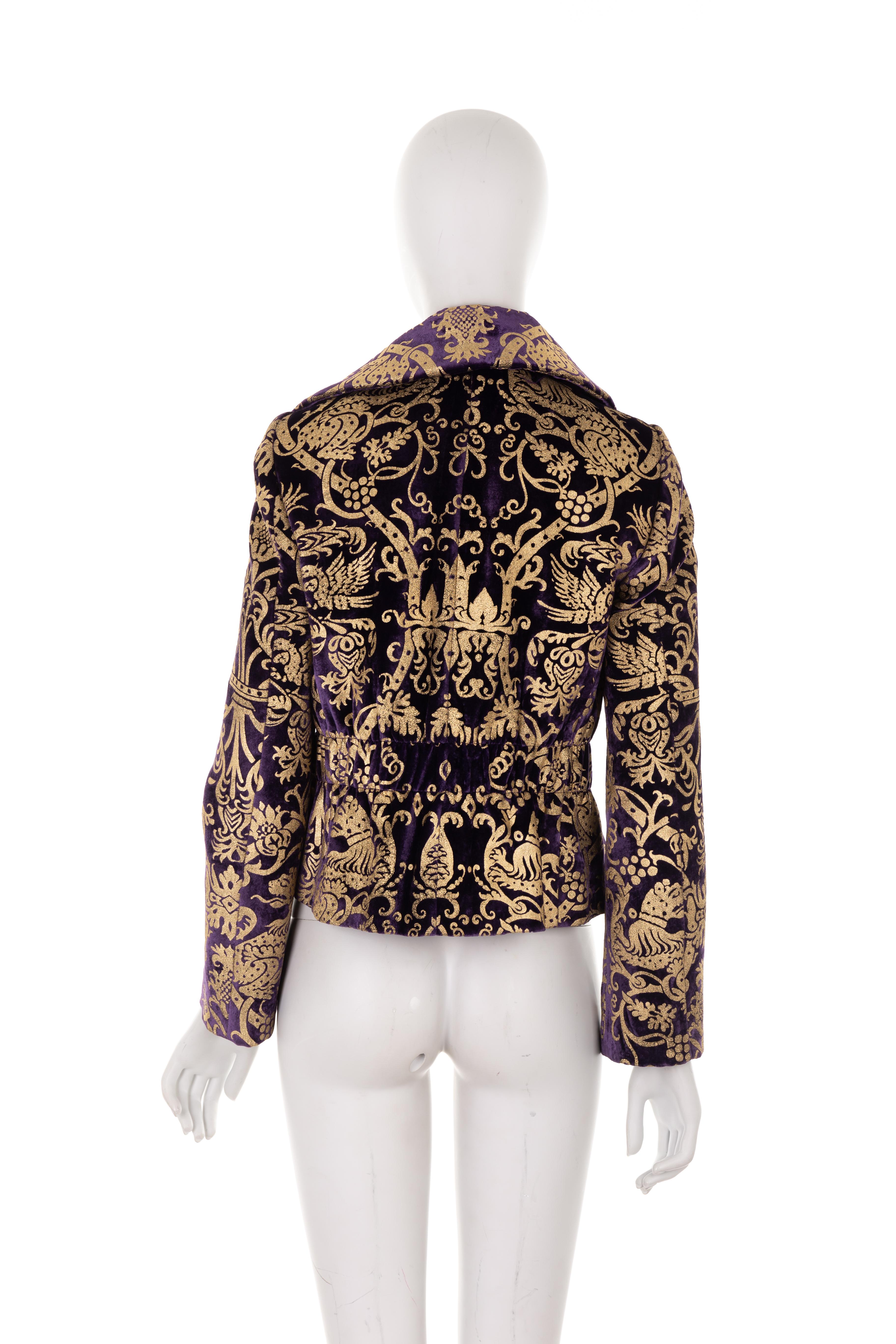Roberto Cavalli F/W 2006 purple velvet jacket with gold baroque motif In Excellent Condition For Sale In Rome, IT