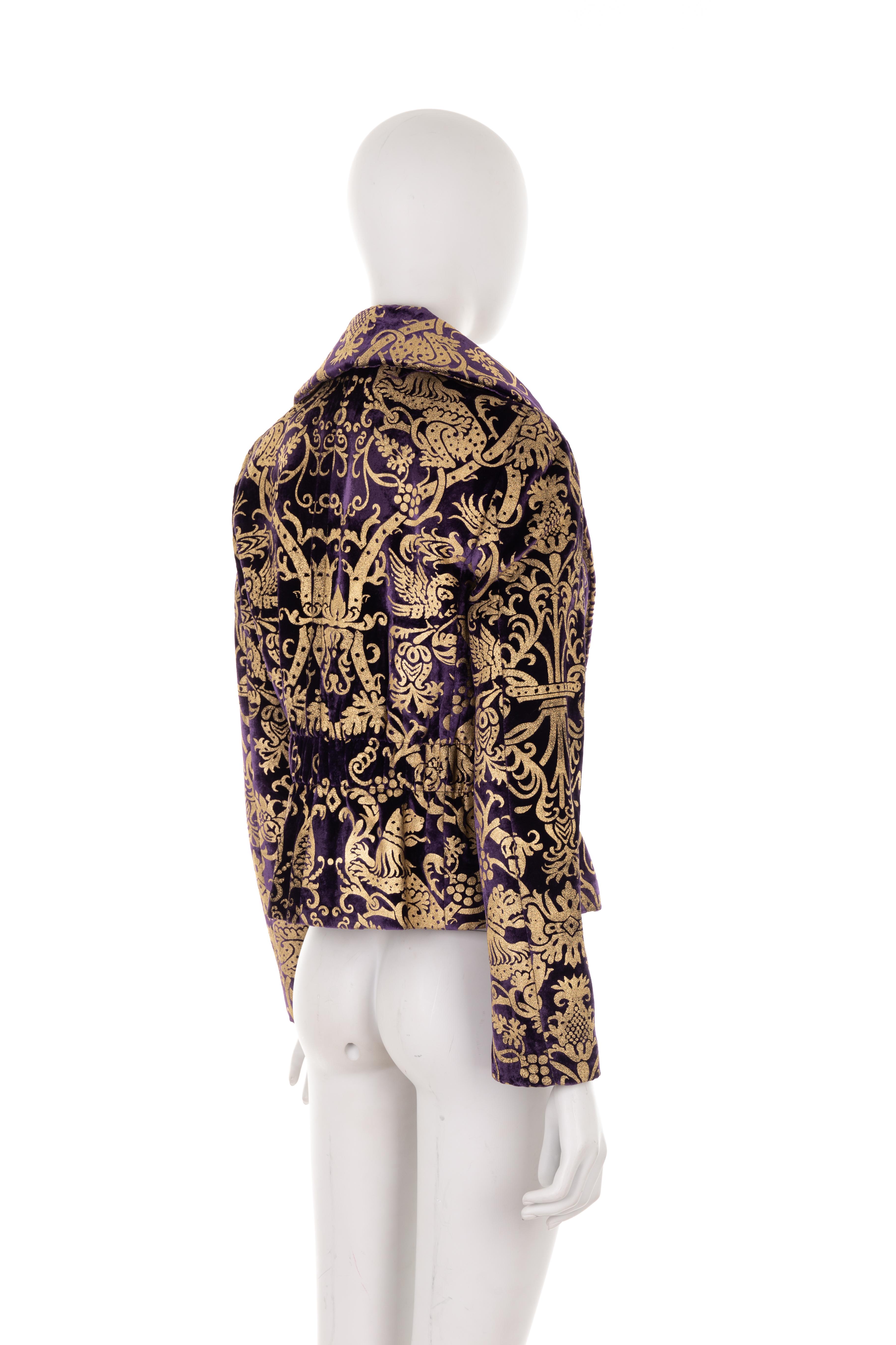Women's Roberto Cavalli F/W 2006 purple velvet jacket with gold baroque motif For Sale