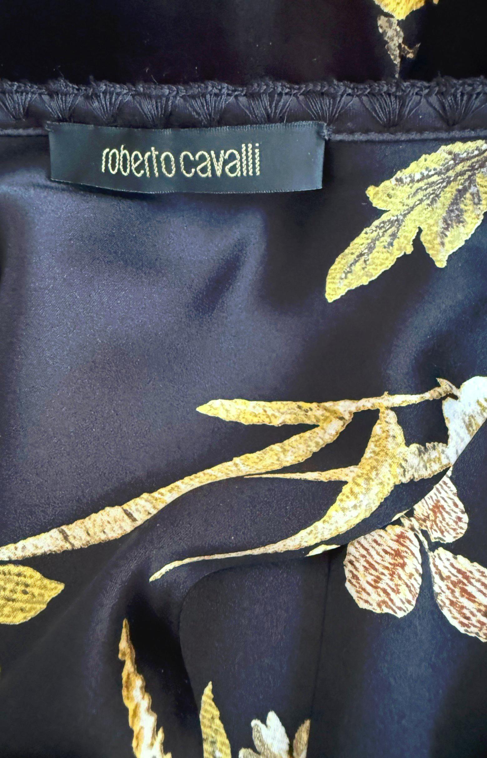 ROBERTO CAVALLI F/W 2006 Runway Bird & Floral Print Stretch Silk Midi Dress For Sale 9