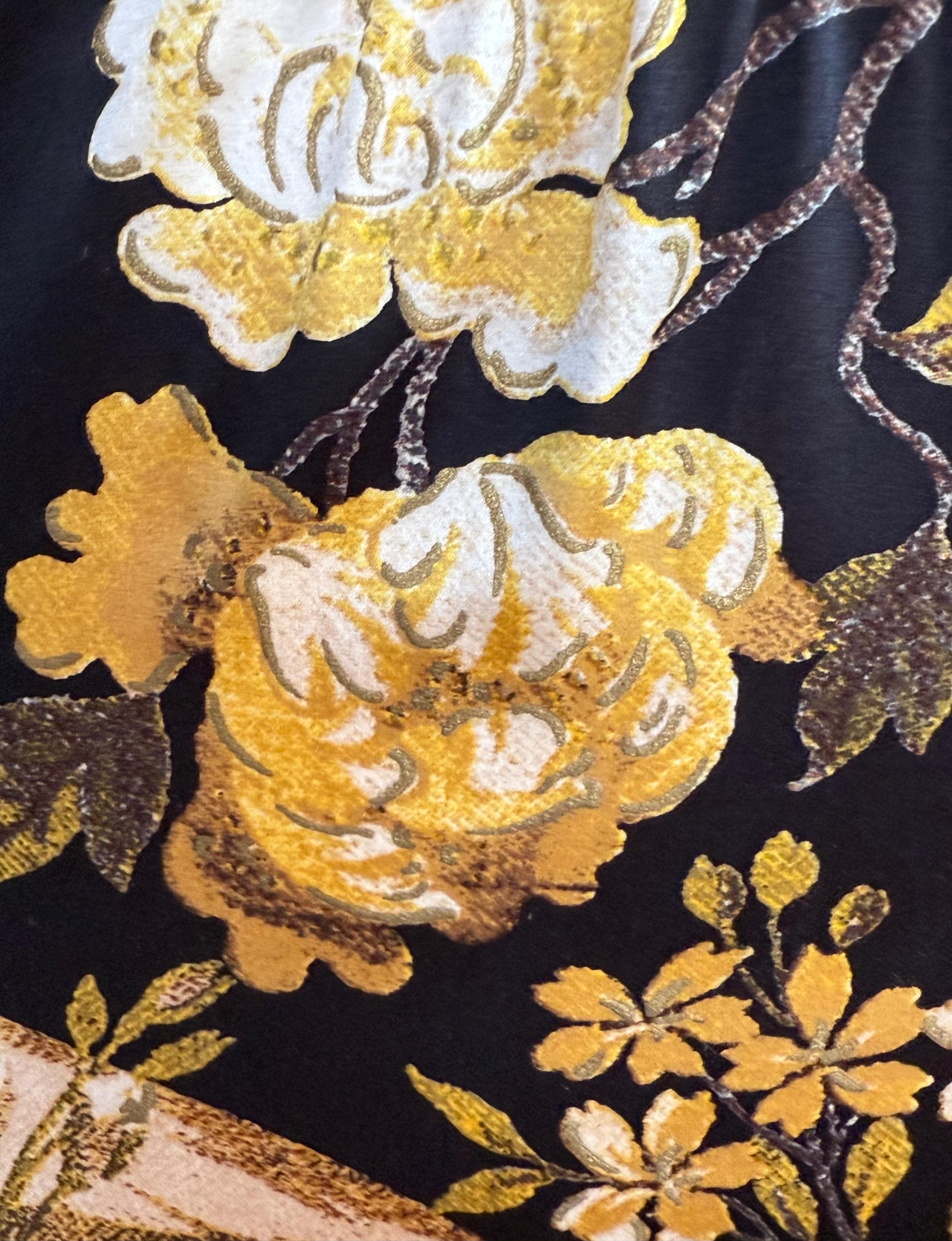 ROBERTO CAVALLI F/W 2006 Runway Bird & Floral Print Stretch Silk Midi Dress For Sale 4
