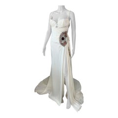 Roberto Cavalli F/W 2006 Runway Bustier Embellished Fan High Slit Evening Dress