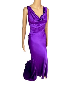 Roberto Cavalli F/W 2006 Runway Embellished High Slit Purple Silk Evening Dress