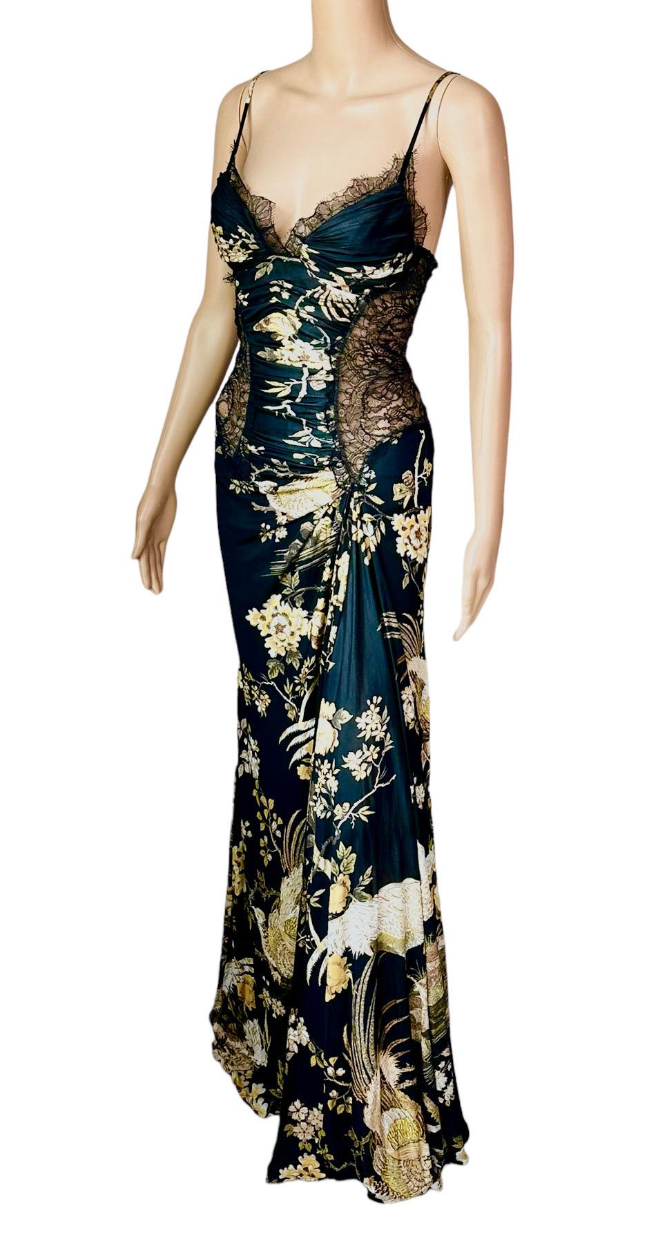 Roberto Cavalli F/W 2006 Unworn Bustier Sheer Lace Panels Floral Evening Dress In New Condition For Sale In Naples, FL