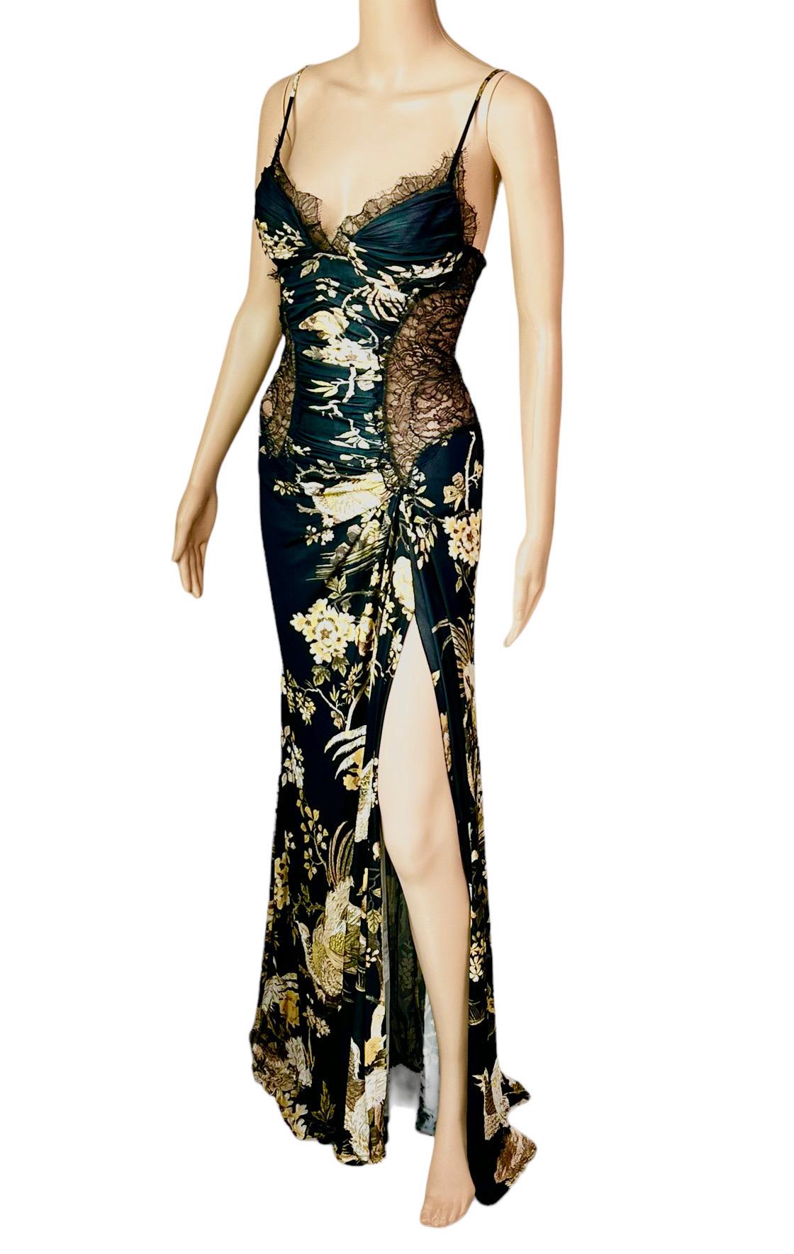 Roberto Cavalli F/W 2006 Unworn Bustier Sheer Lace Panels Floral Evening Dress For Sale 2