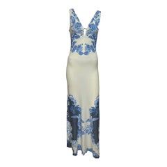 Roberto Cavalli F/W 2007 Ivory And Blue Baroque Floral-Print Maxi Dress
