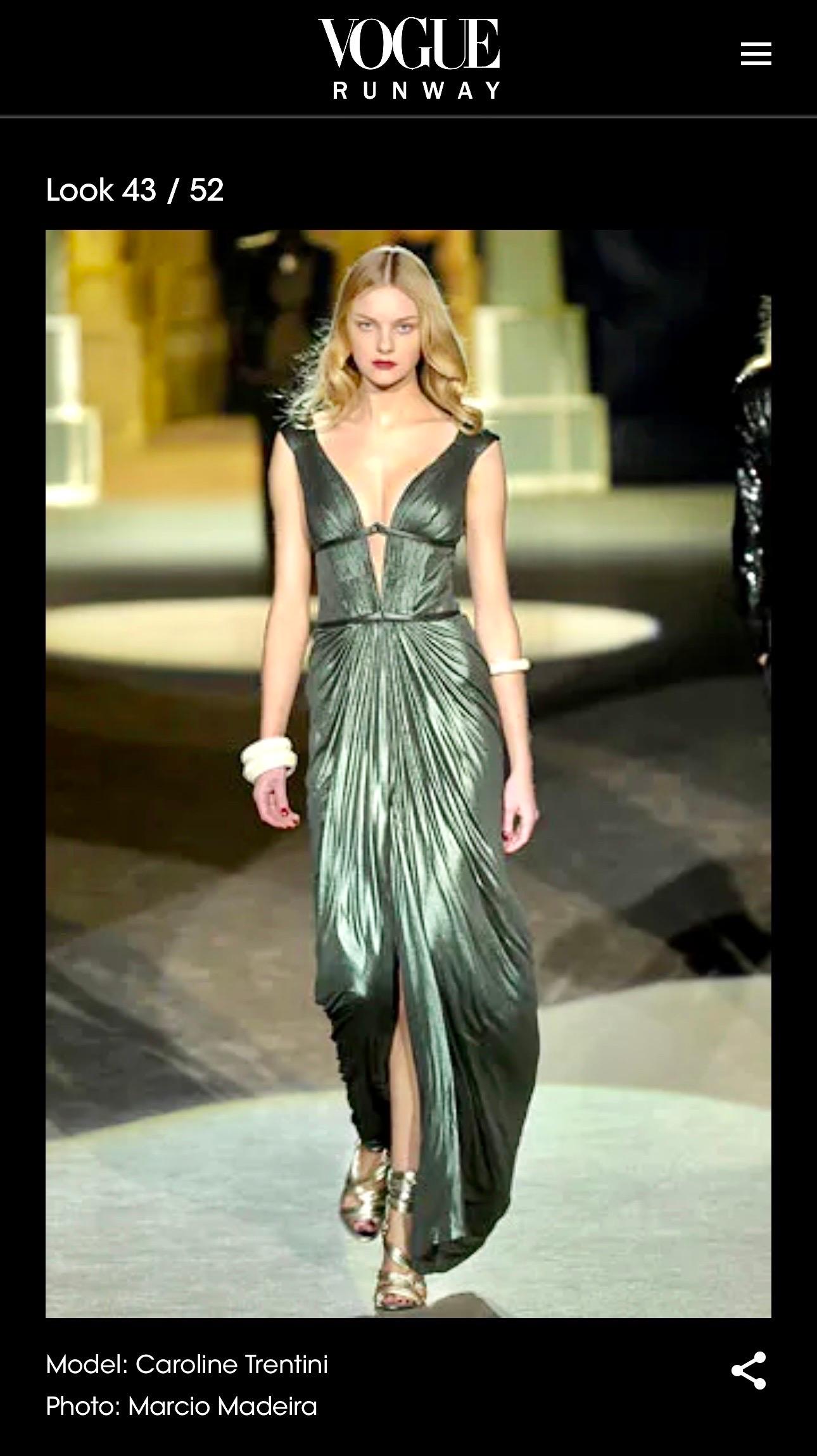 Roberto Cavalli F/W 2007 Metallic Plunging Neckline Open Back Evening Dress Gown For Sale 9