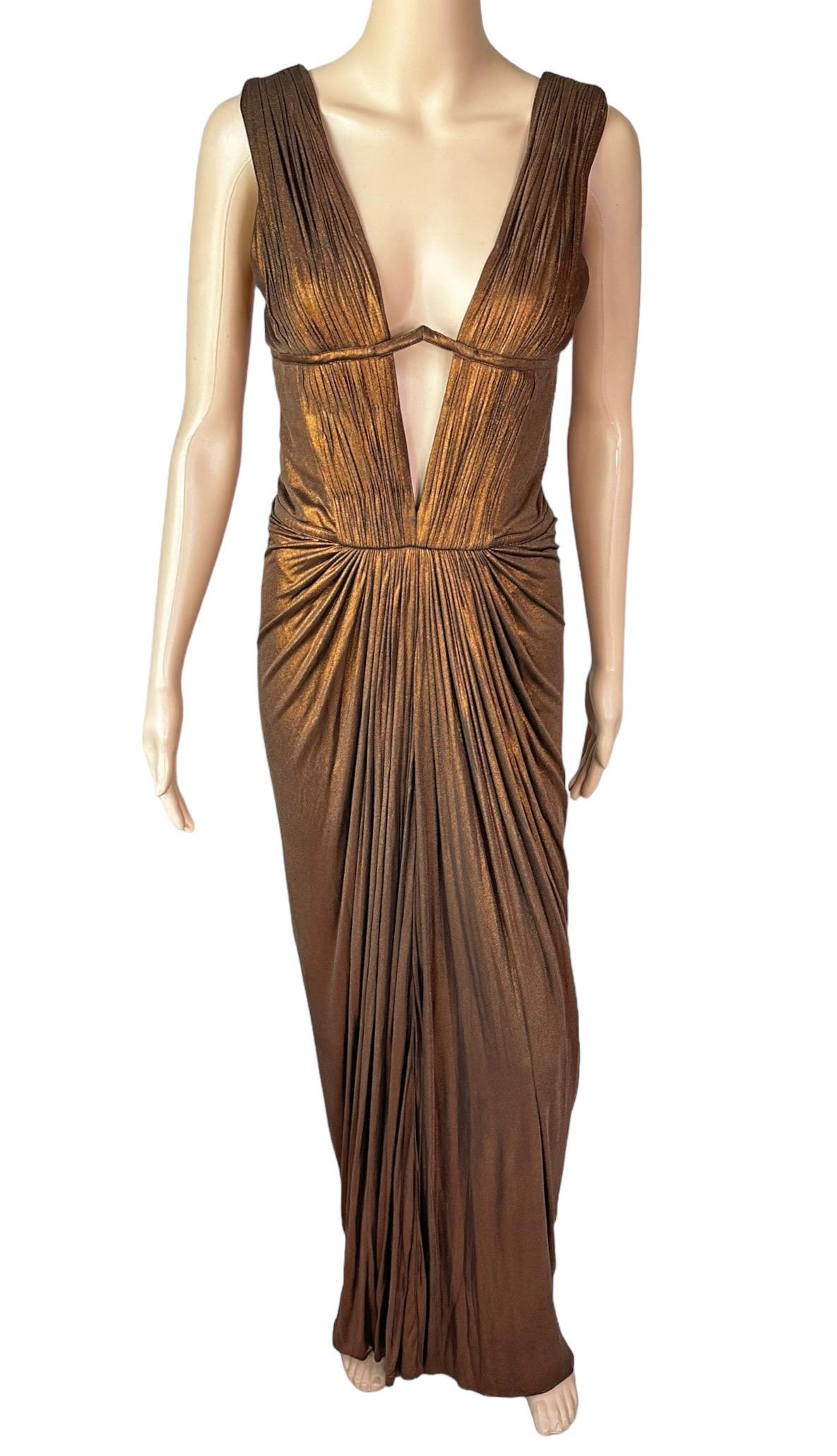Roberto Cavalli F/W 2007 Metallic Plunging Neckline Open Back Evening Dress Gown For Sale 2