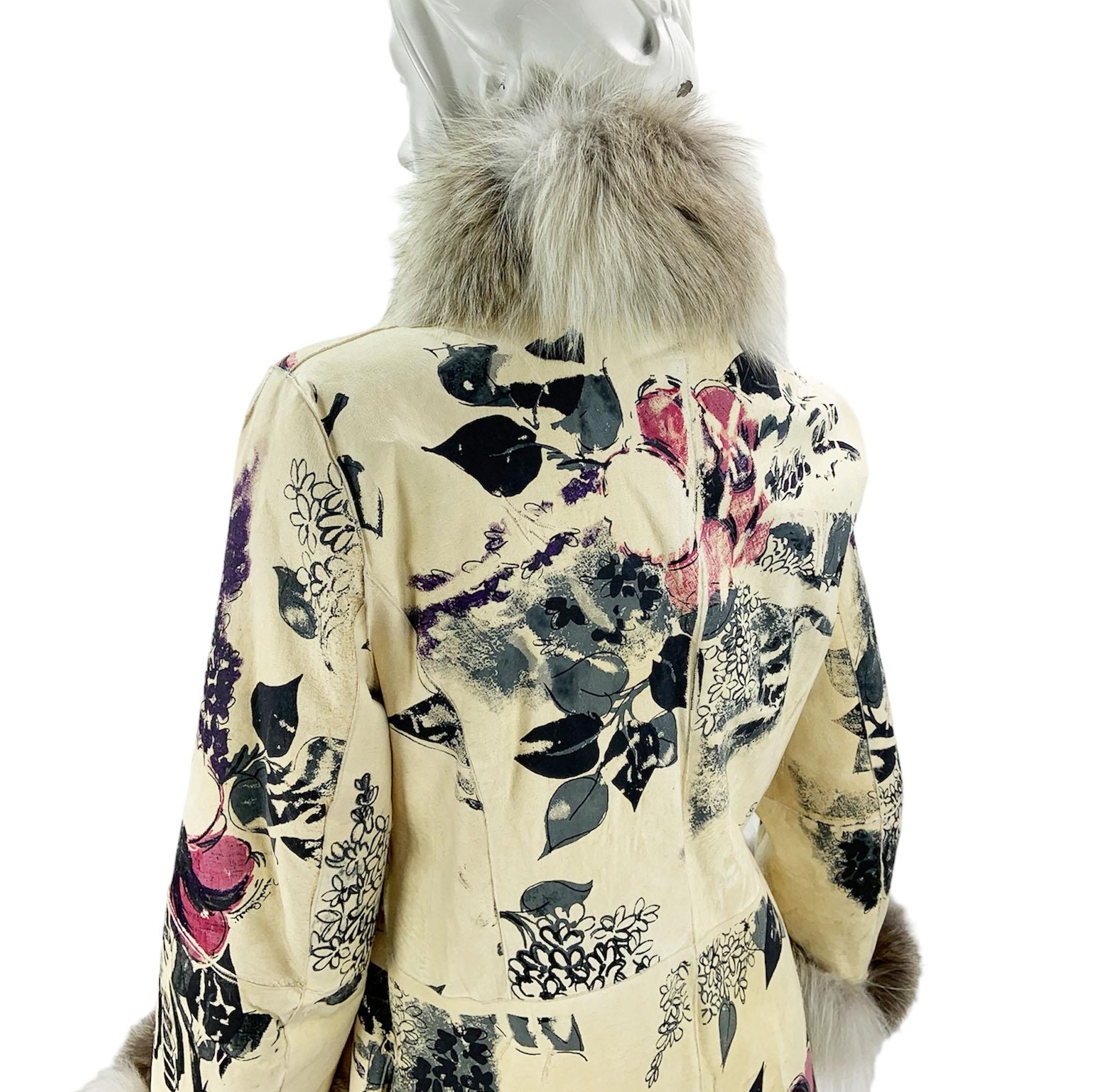 Roberto Cavalli F/W 2008 Shearling Hand Painted Fur Lined Coat Italian 40 NEW For Sale 6