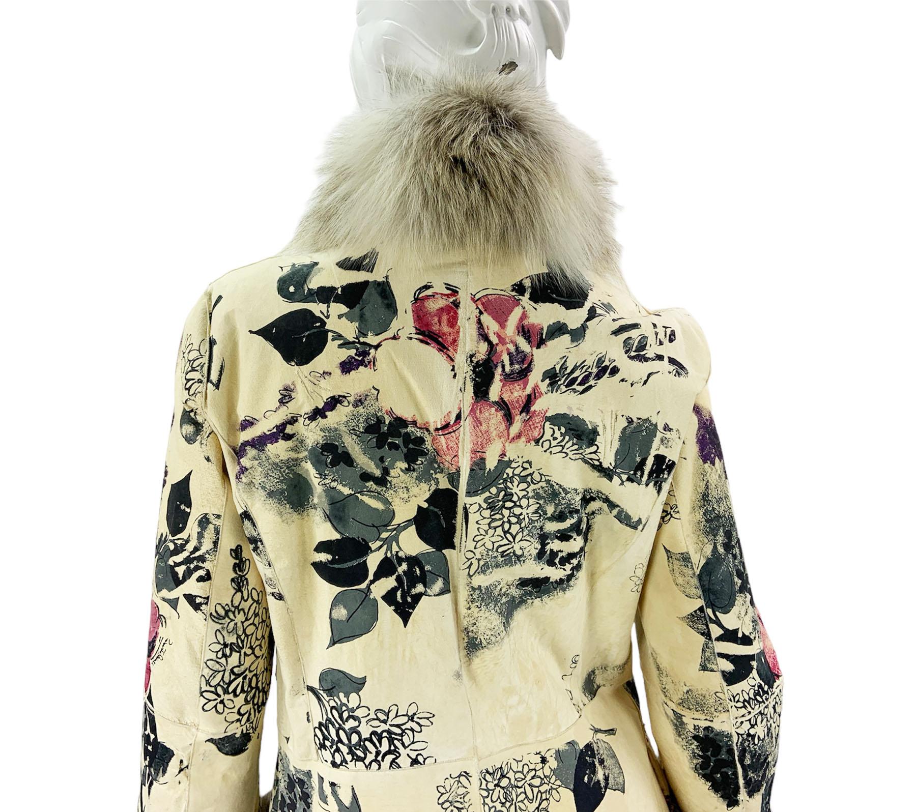 Roberto Cavalli F/W 2008 Shearling Hand Painted Fur Lined Coat Italian 40 NEW For Sale 7