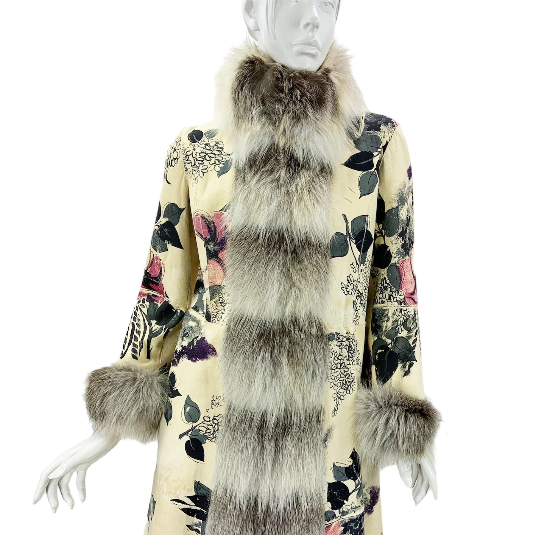 Roberto Cavalli F/W 2008 Shearling Hand Painted Fur Lined Coat Italian 40 NEW For Sale 2