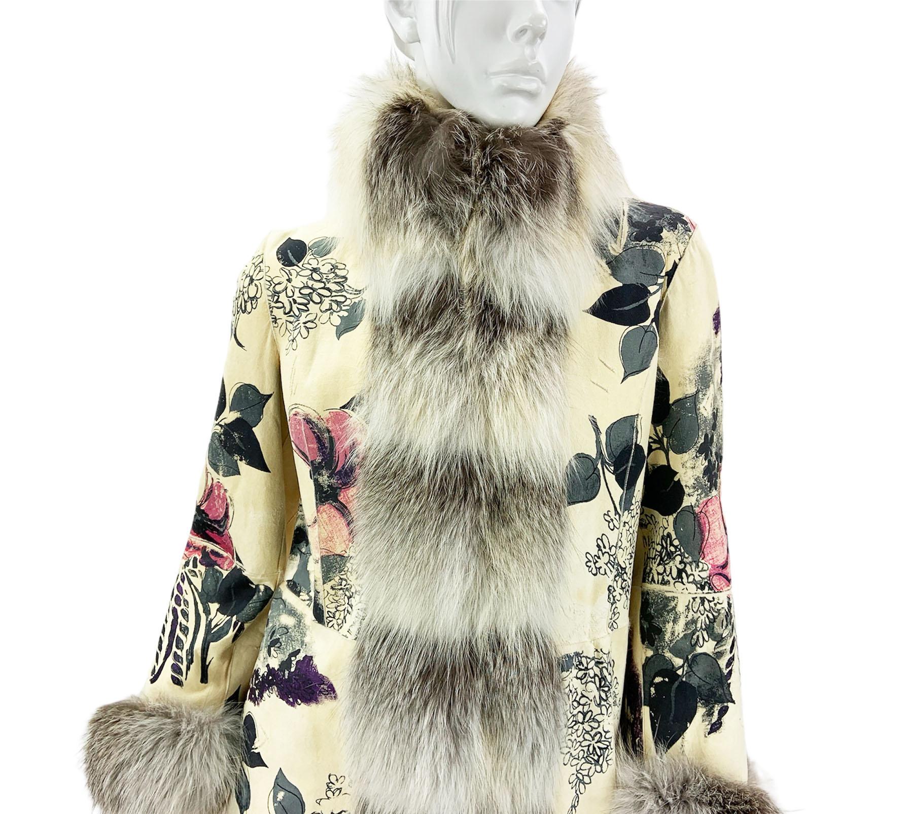 Roberto Cavalli F/W 2008 Shearling Hand Painted Fur Lined Coat Italian 40 NEW For Sale 3
