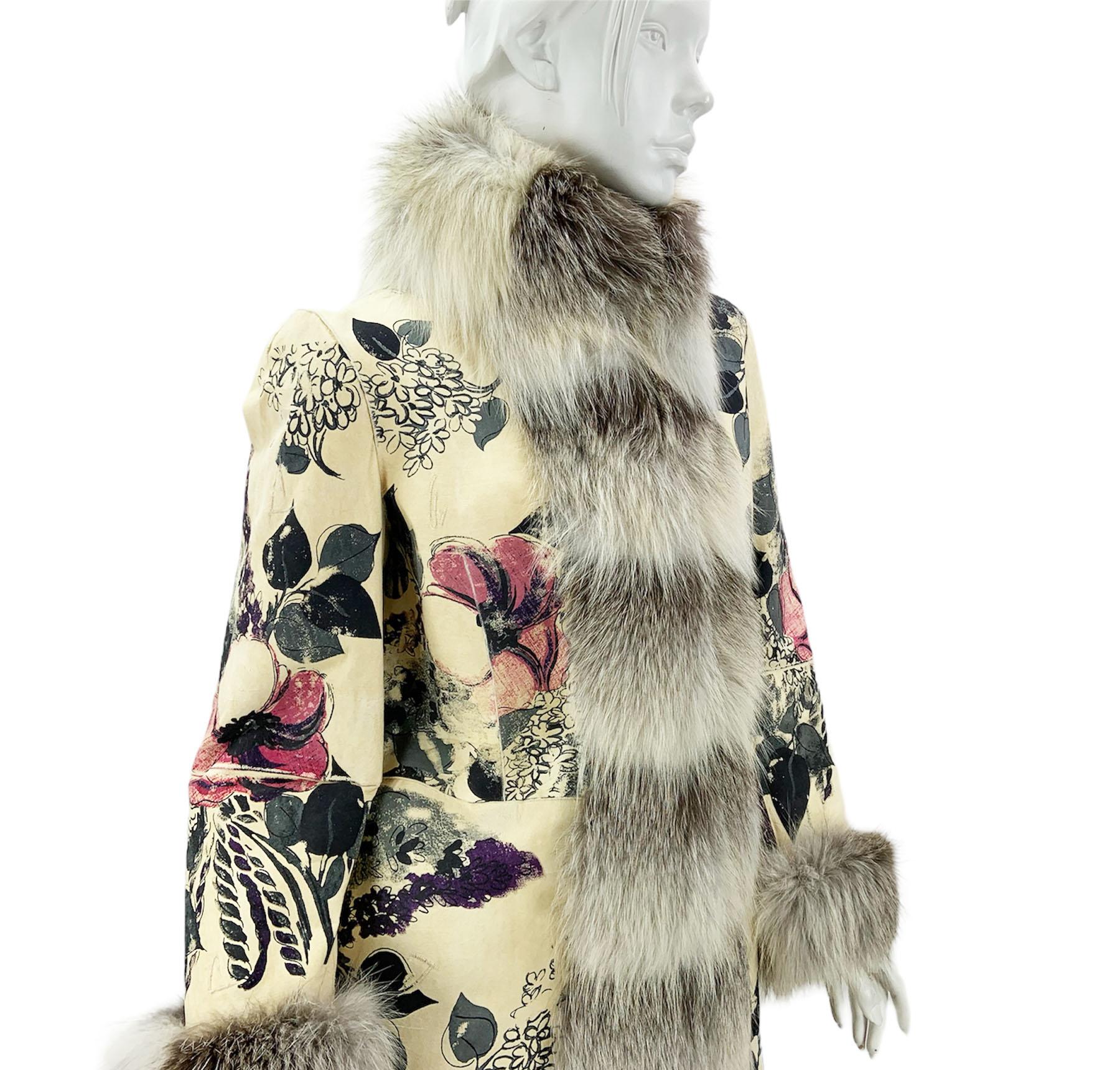 Roberto Cavalli F/W 2008 Shearling Hand Painted Fur Lined Coat Italian 40 NEW For Sale 4