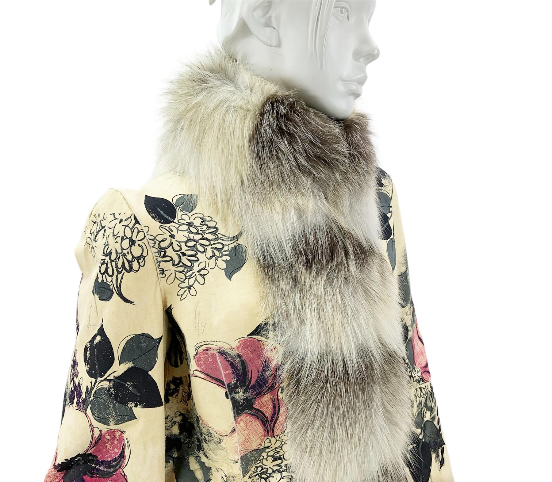 Roberto Cavalli F/W 2008 Shearling Hand Painted Fur Lined Coat Italian 40 NEW For Sale 5