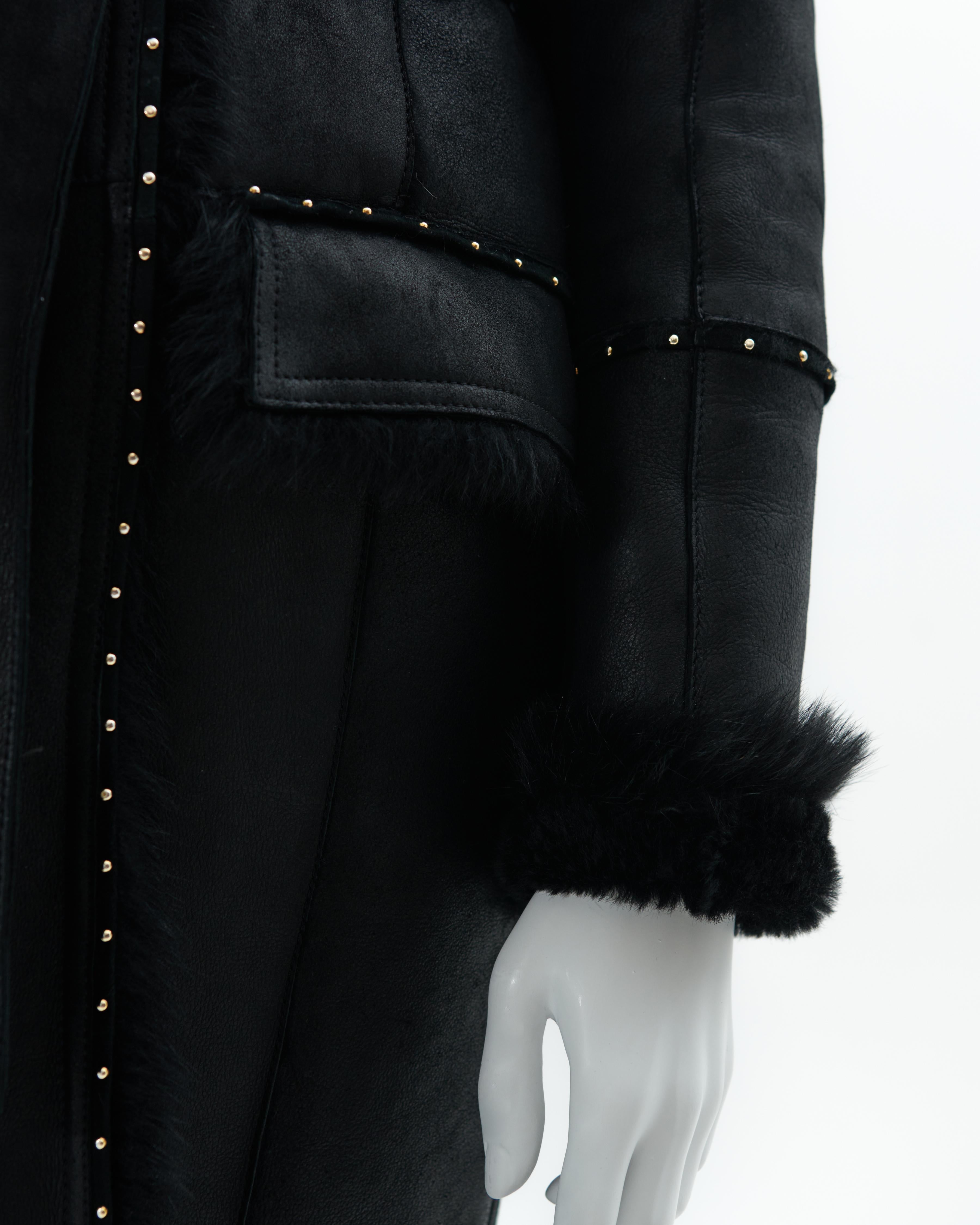 Roberto Cavalli F/W 2010 Black sheepskin stud coat  For Sale 2