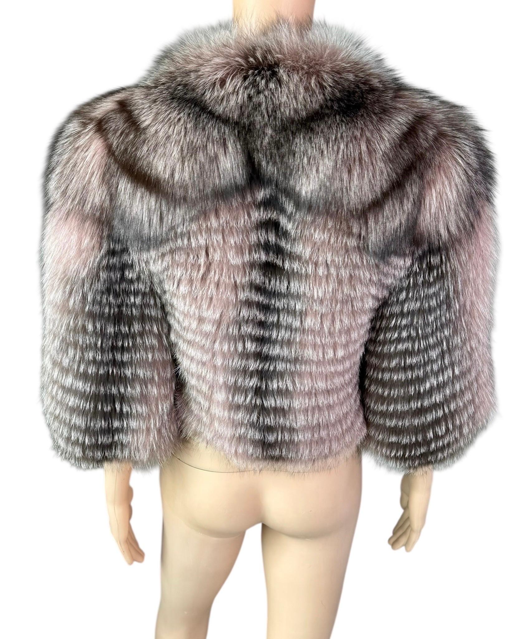 Roberto Cavalli F/W 2010 Runway Cropped Fox Fur Bolero Jacket Coat Gris en venta