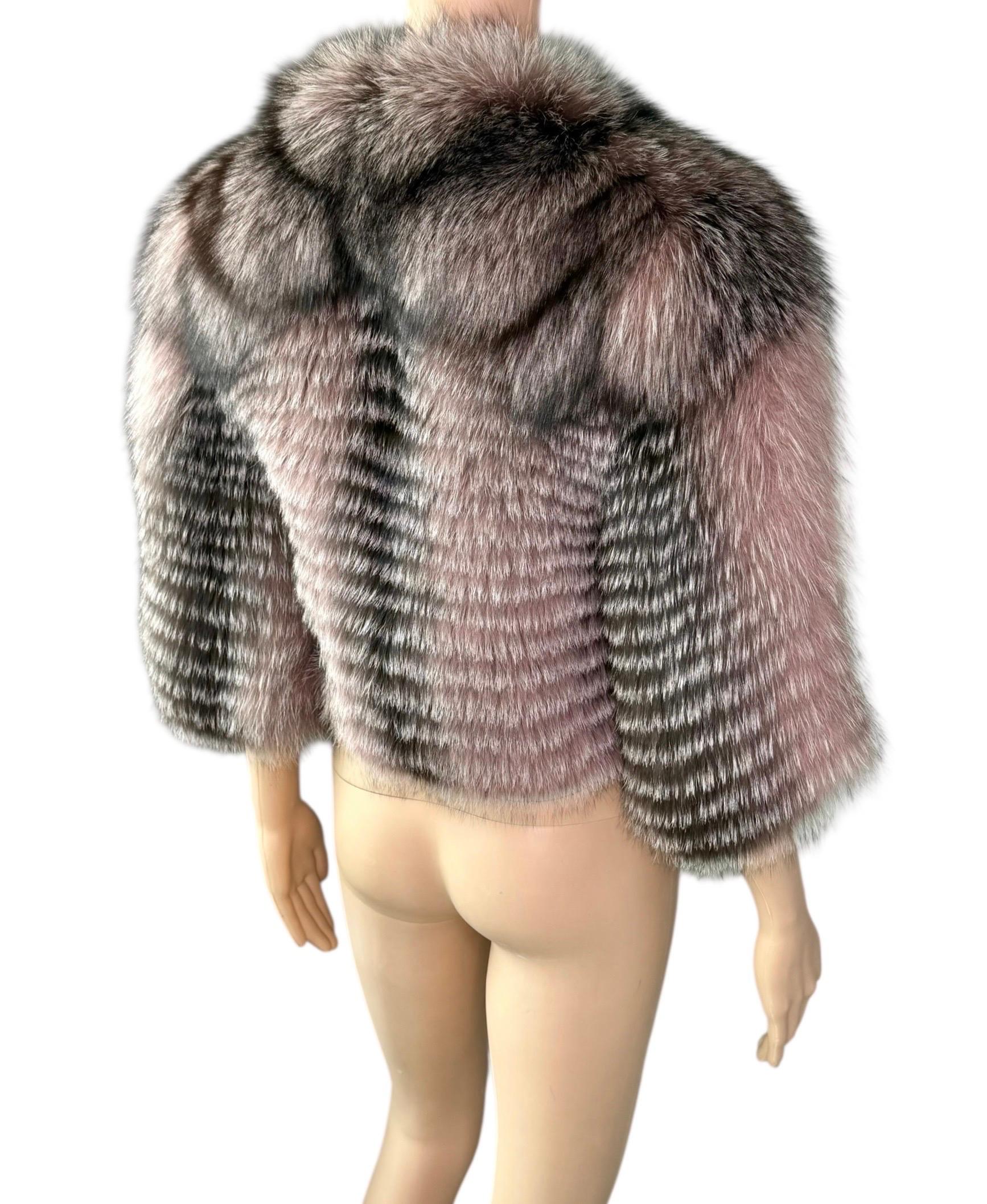 De las mujeres Roberto Cavalli F/W 2010 Runway Cropped Fox Fur Bolero Jacket Coat en venta