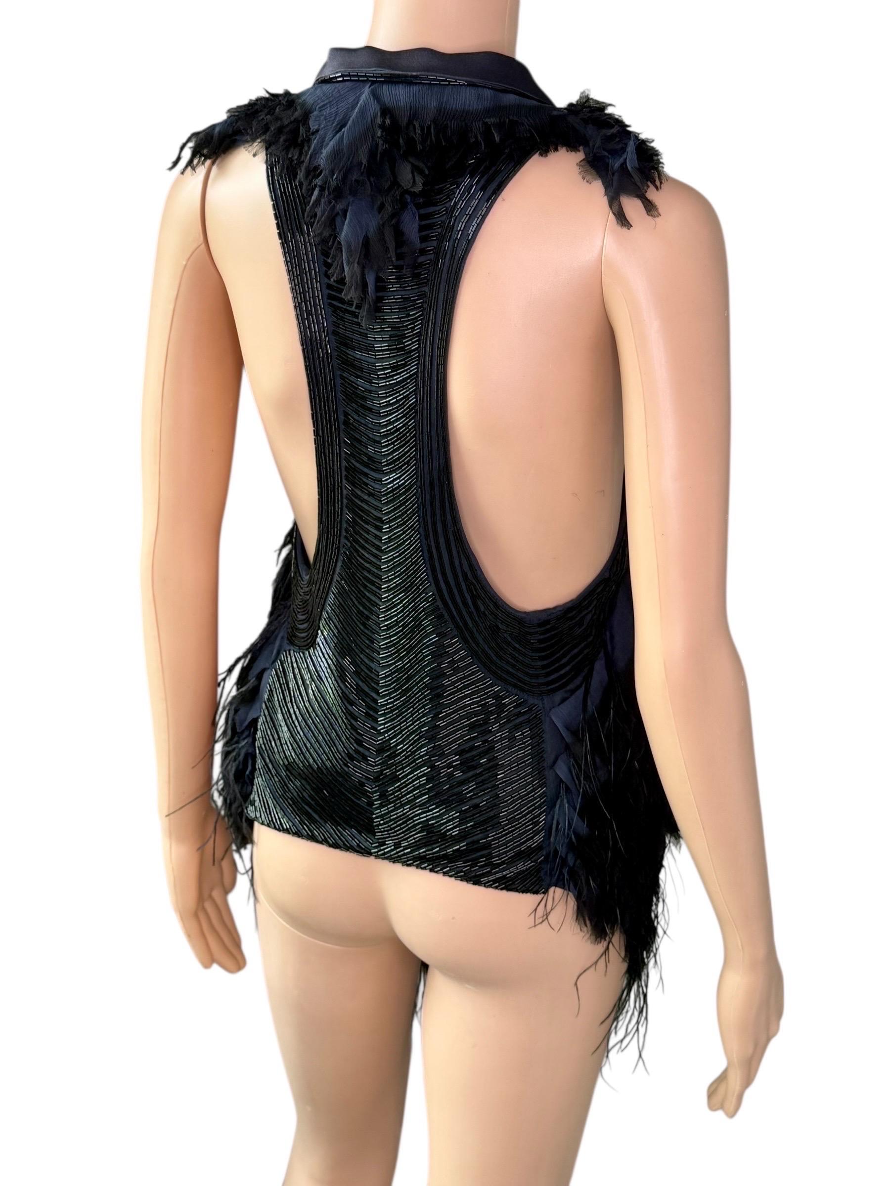 Roberto Cavalli F/W 2011 Embellished Ostrich Feather Fur Top Vest Jacket in vendita 5