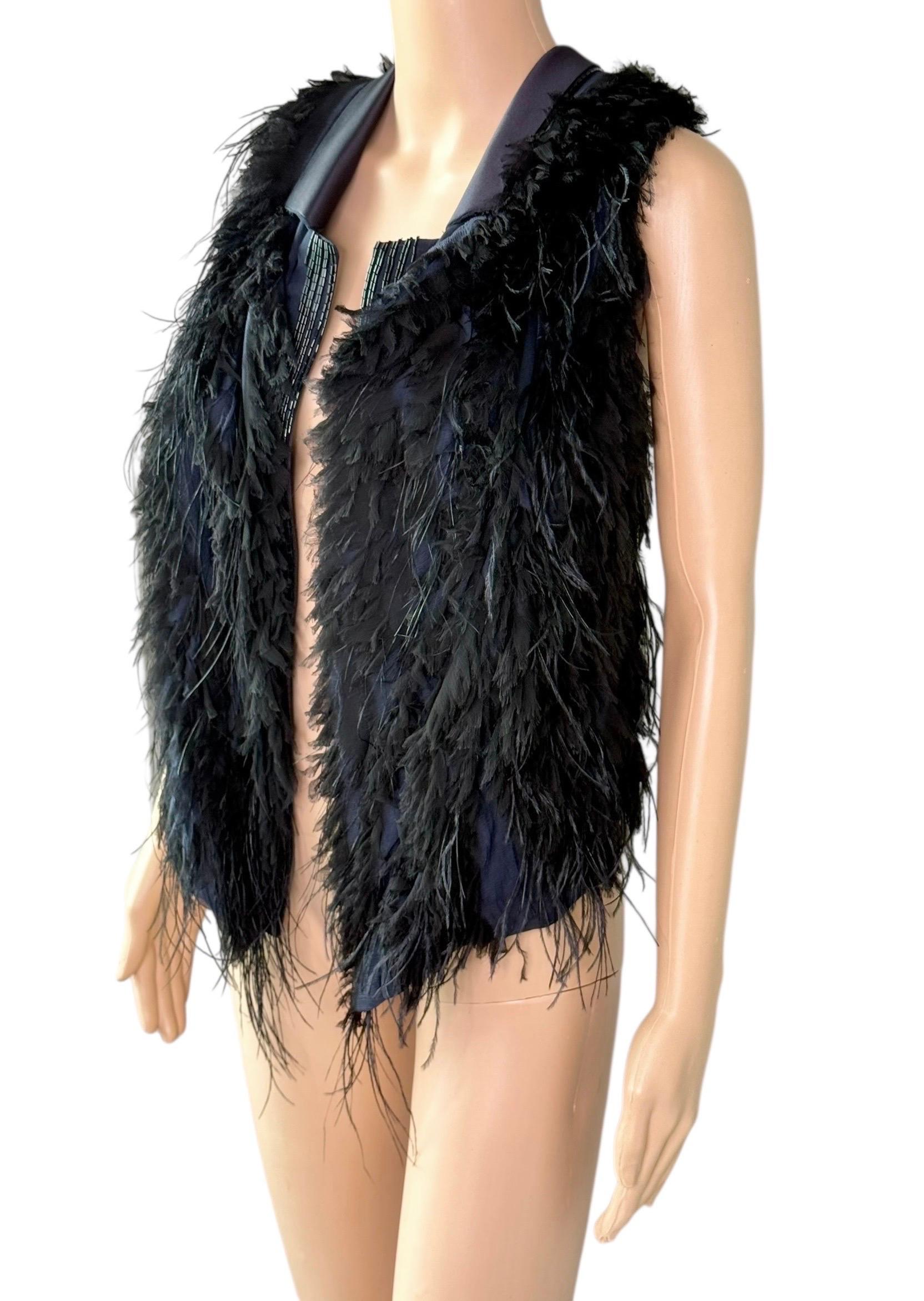 Roberto Cavalli F/W 2011 Embellished Ostrich Feather Fur Top Vest Jacket In condizioni buone in vendita a Naples, FL