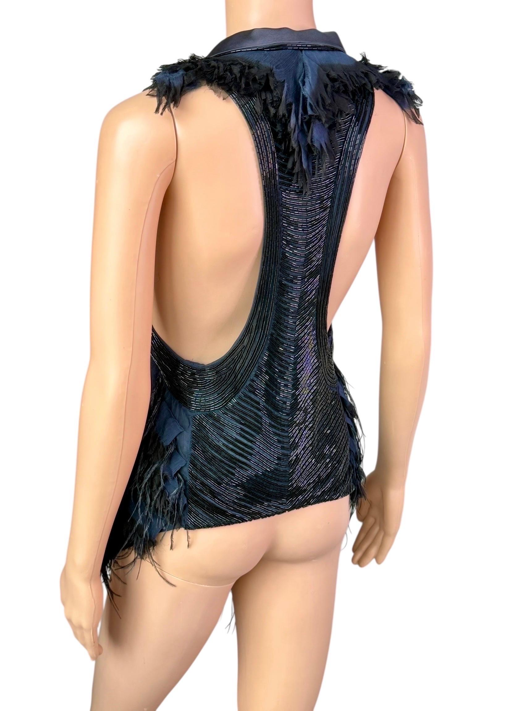 Roberto Cavalli F/W 2011 Embellished Ostrich Feather Fur Top Vest Jacket in vendita 1