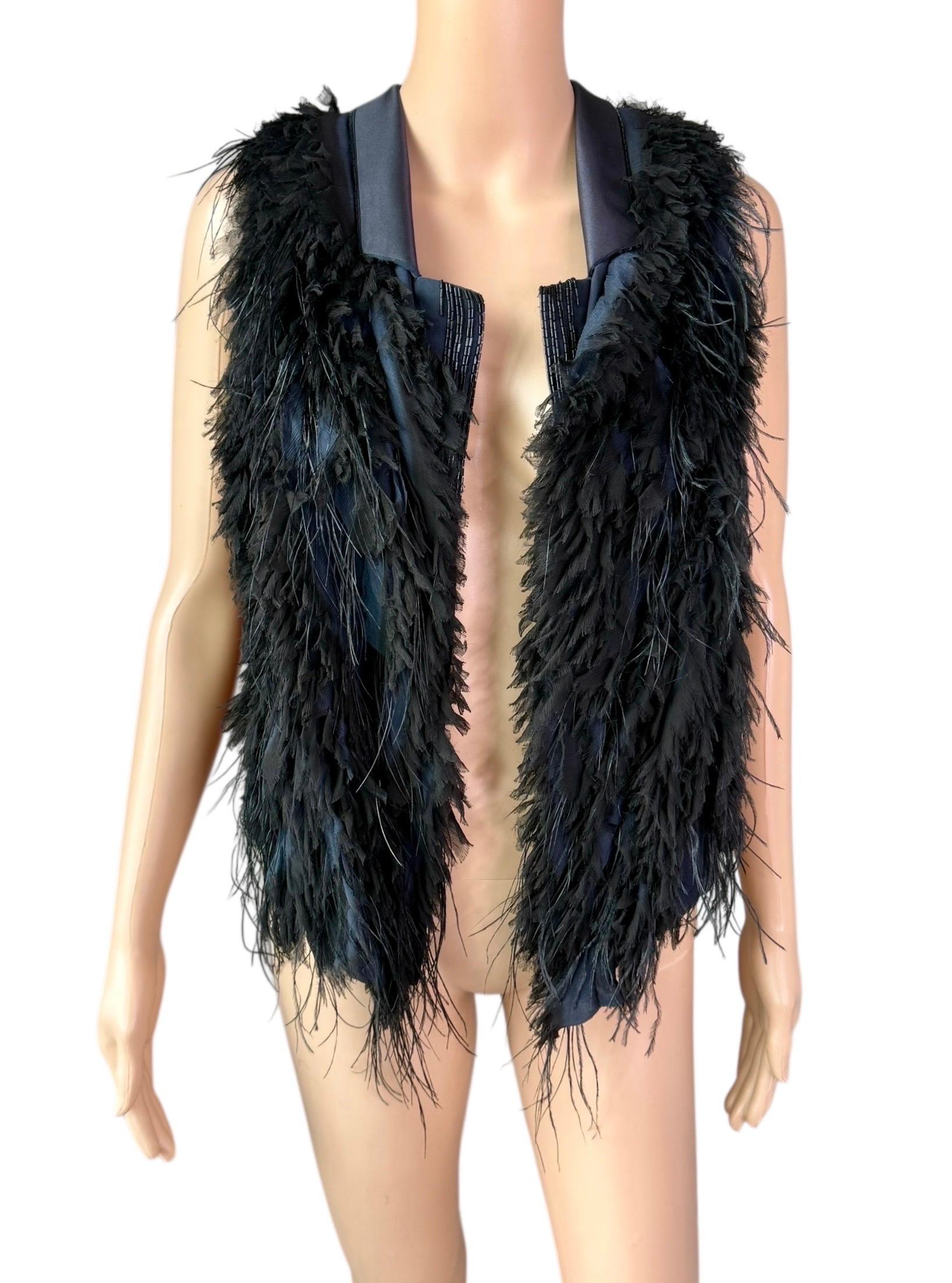 Roberto Cavalli F/W 2011 Embellished Ostrich Feather Fur Top Vest Jacket in vendita 2