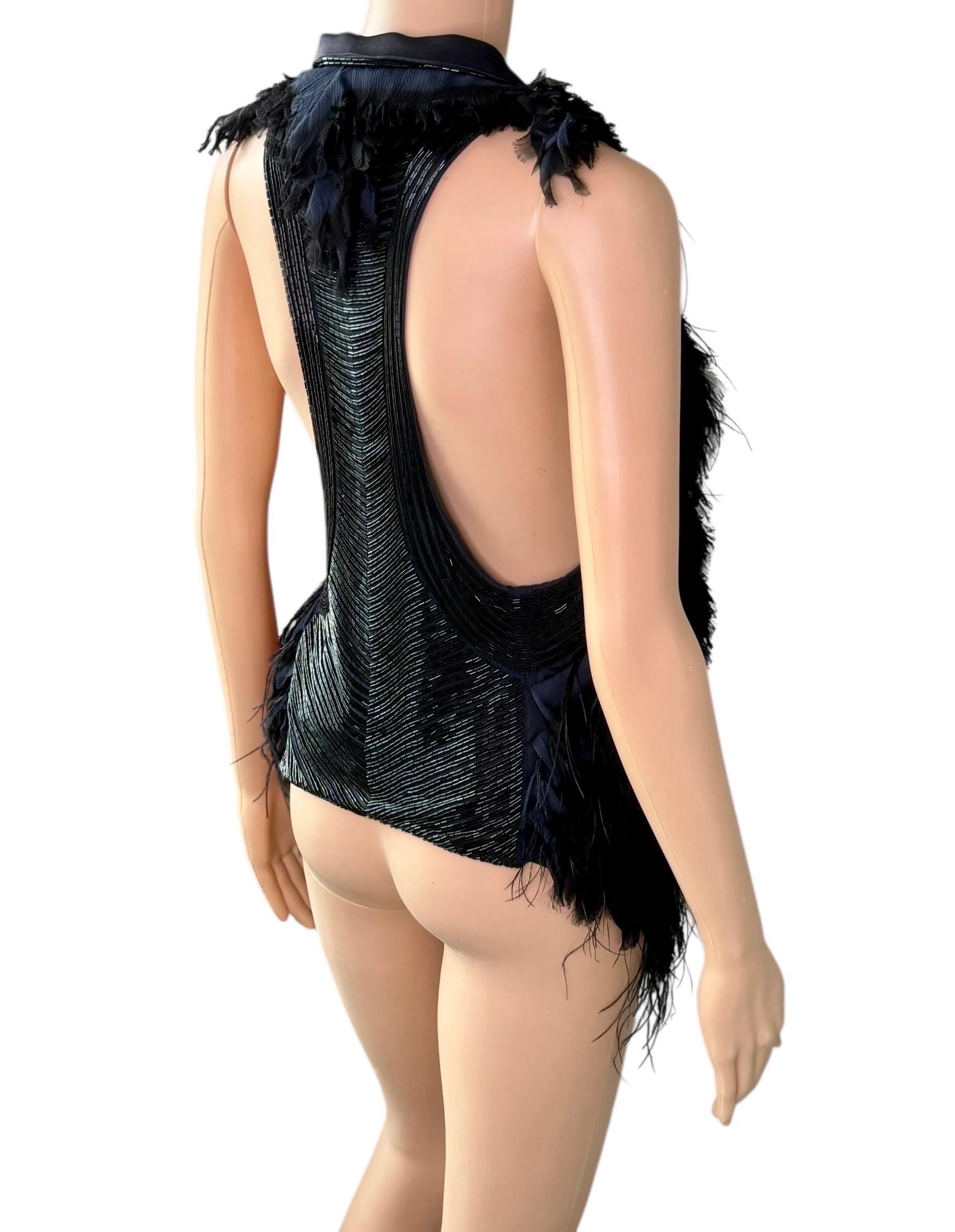 Roberto Cavalli F/W 2011 Embellished Ostrich Feather Fur Top Vest Jacket in vendita 3