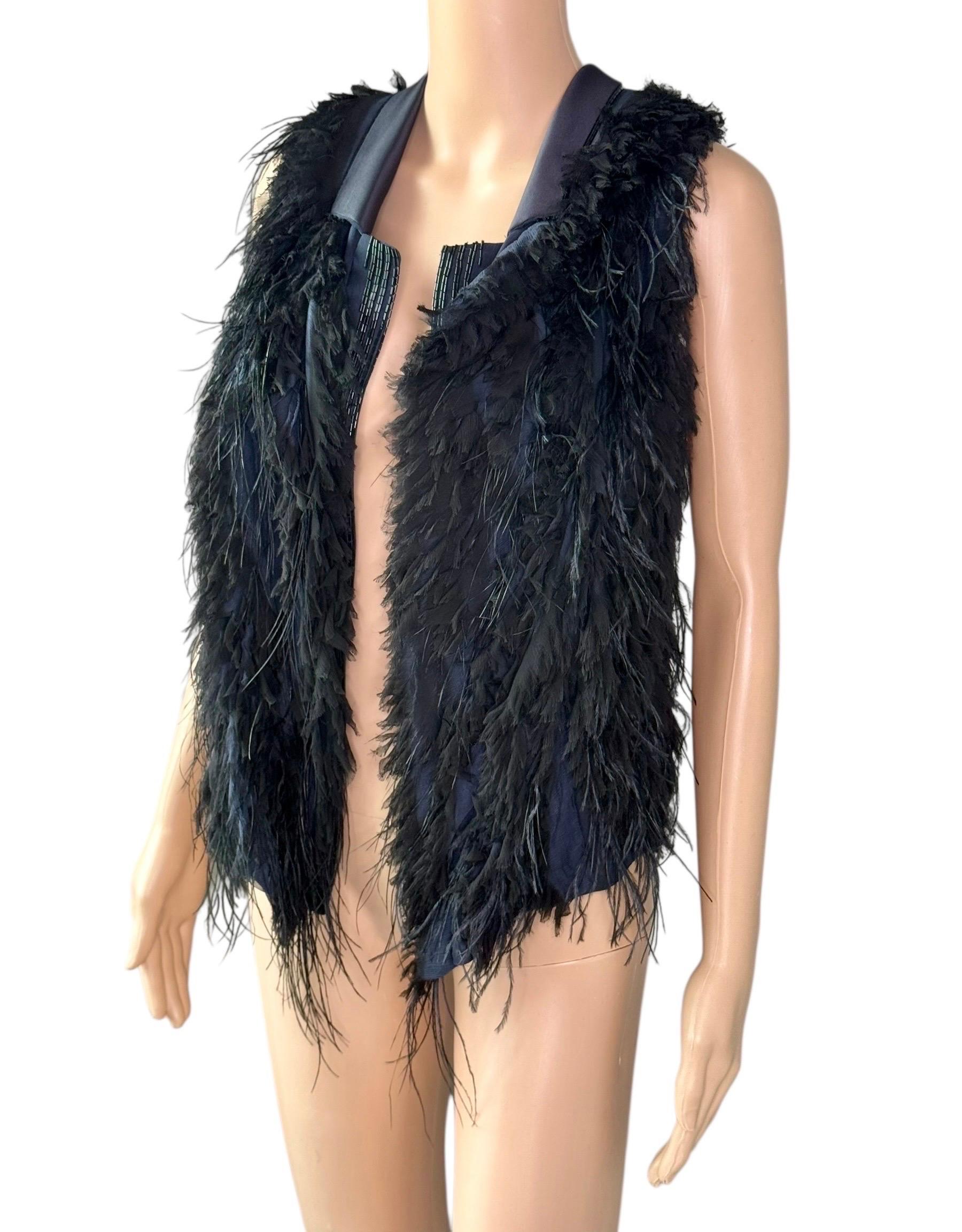 Roberto Cavalli F/W 2011 Embellished Ostrich Feather Fur Top Vest Jacket in vendita 4