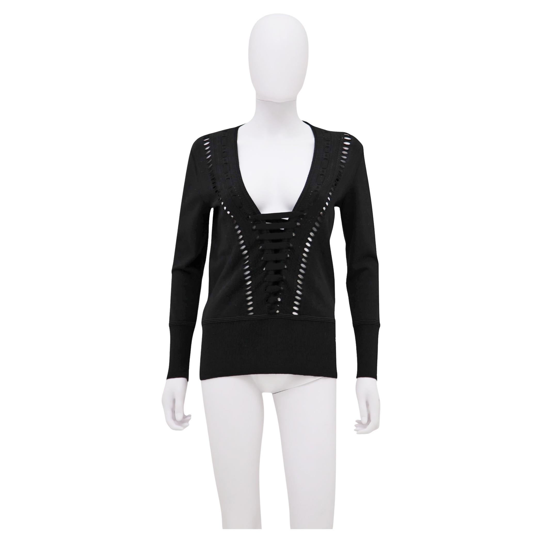 Roberto Cavalli F/W 2012 Manches longues en laine découpée noire en vente