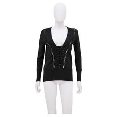 Roberto Cavalli F/W 2012 Schwarzes Langarmshirt aus Wolle mit Ausschnitt