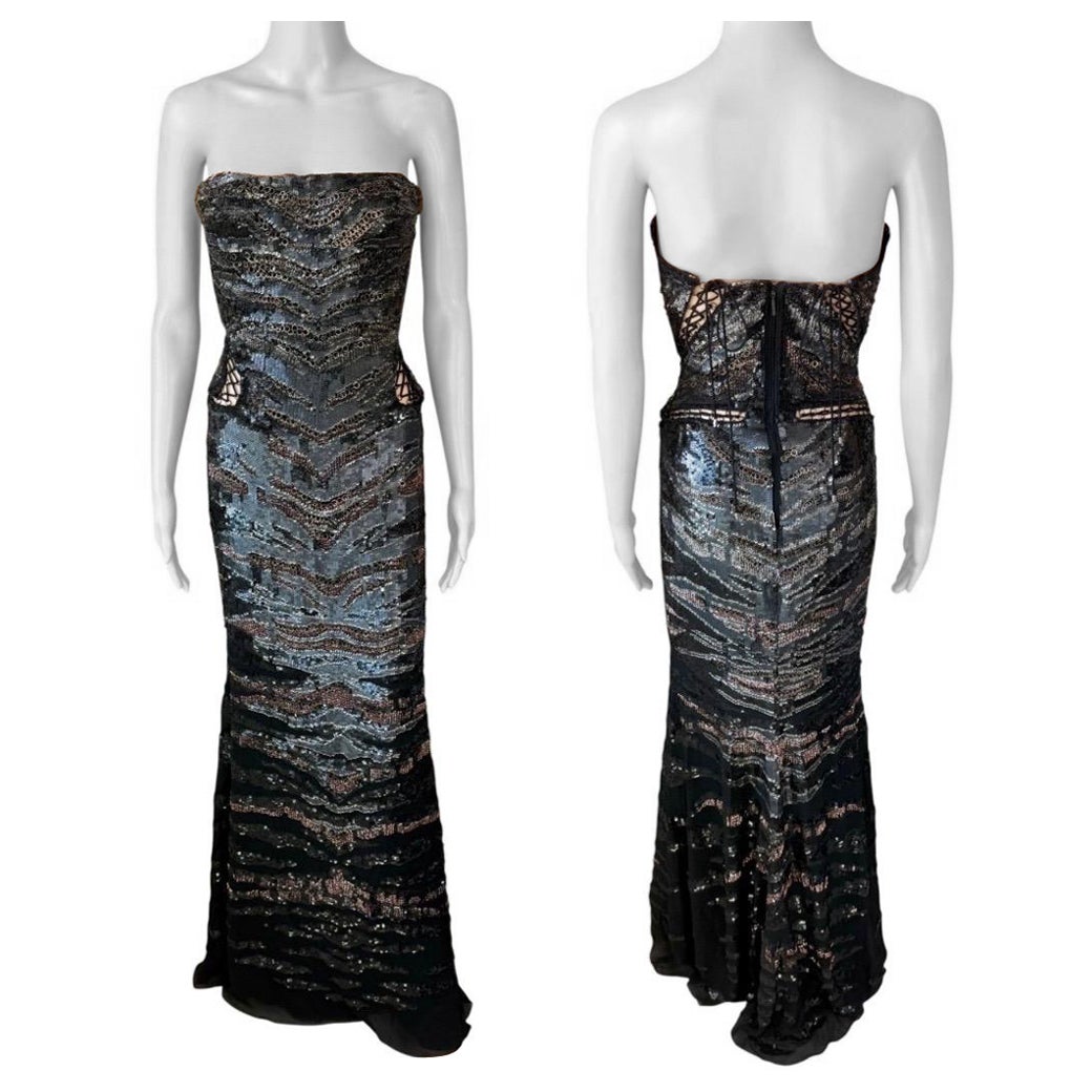 Roberto Cavalli A/I 2012 Abito da sera con pizzo e corsetto impreziosito in vendita