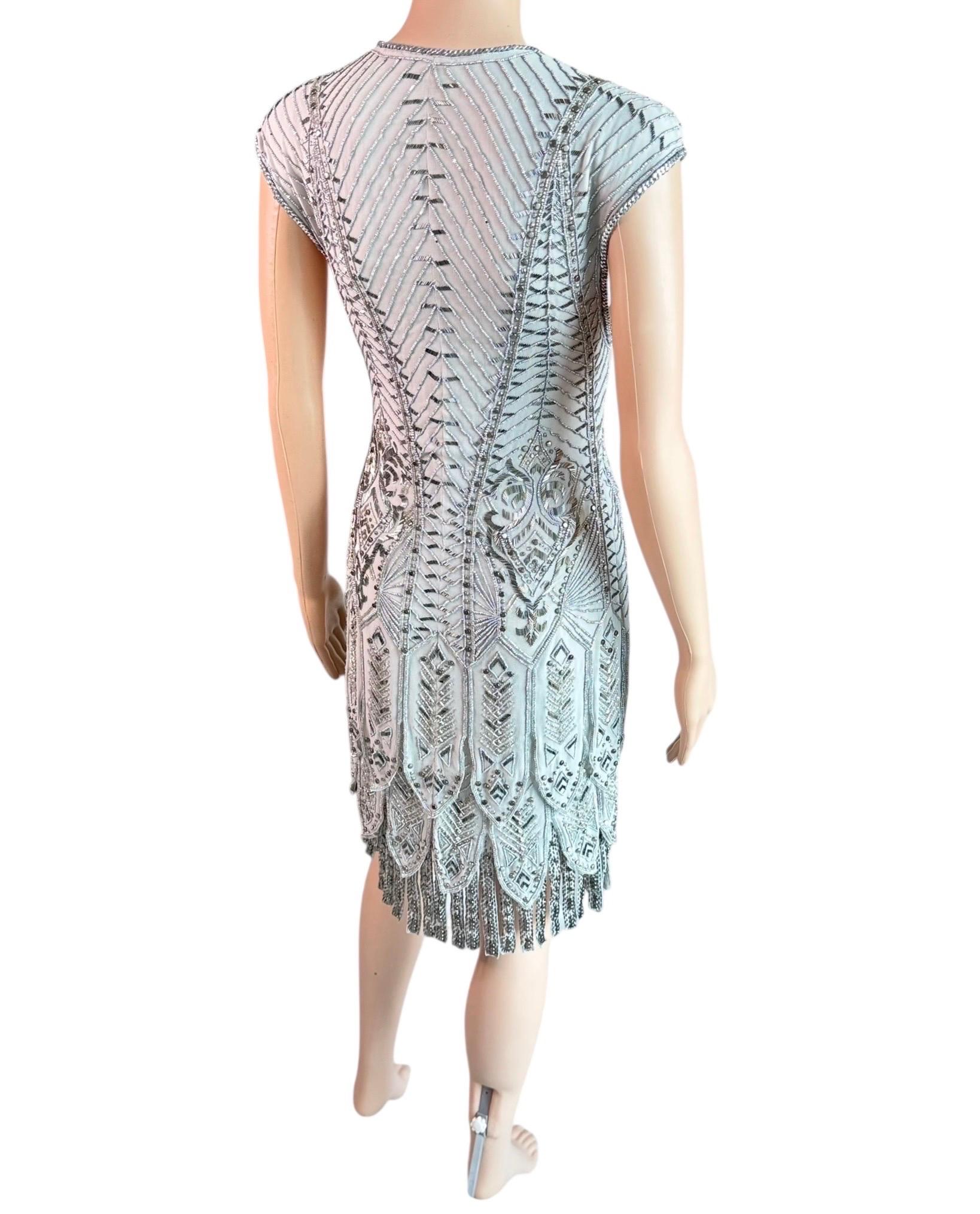 Roberto Cavalli Pasarela F/W 2014 Vestido de noche de seda con flecos embellecidos Flapper en venta 5