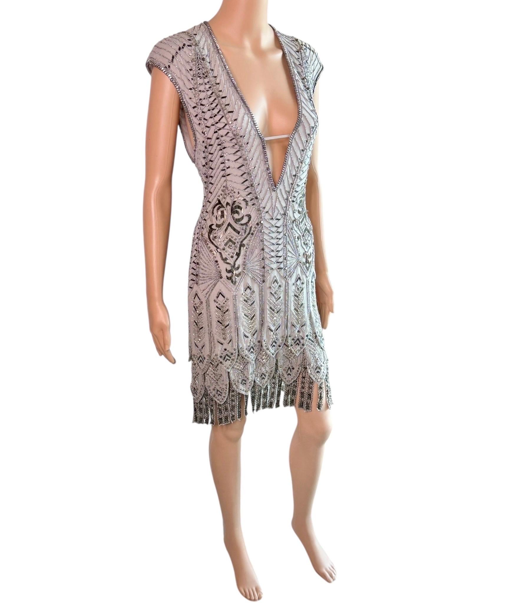 Roberto Cavalli Pasarela F/W 2014 Vestido de noche de seda con flecos embellecidos Flapper en venta 8