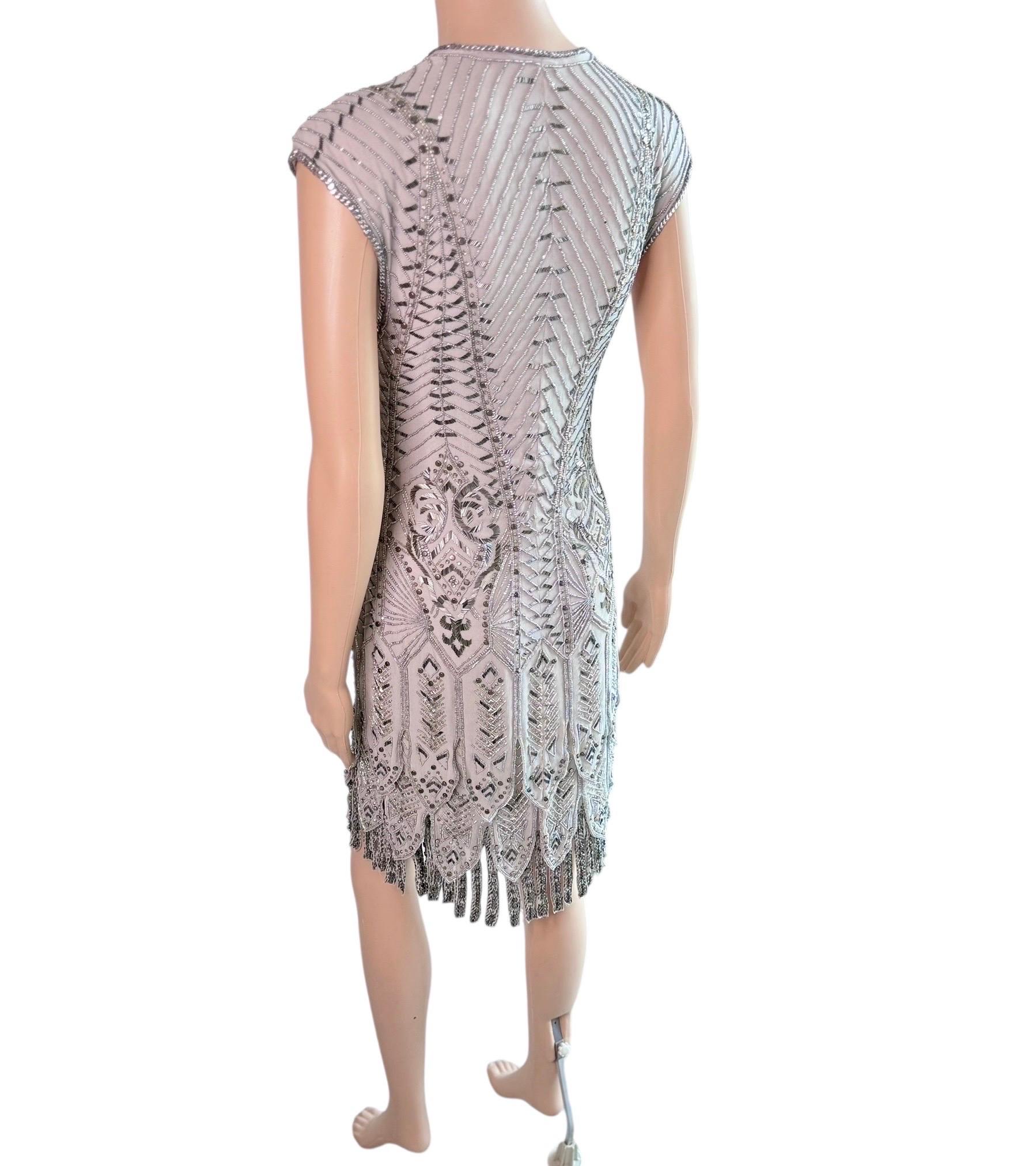 Roberto Cavalli Pasarela F/W 2014 Vestido de noche de seda con flecos embellecidos Flapper en venta 9