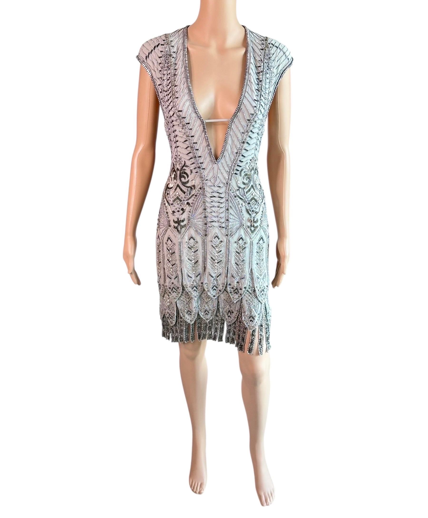 Roberto Cavalli Pasarela F/W 2014 Vestido de noche de seda con flecos embellecidos Flapper en venta 10