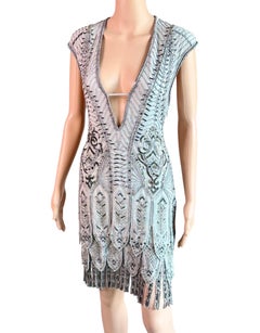 Roberto Cavalli F/W 2014 Runway Embellished Fringed Flapper Silk Evening Dress