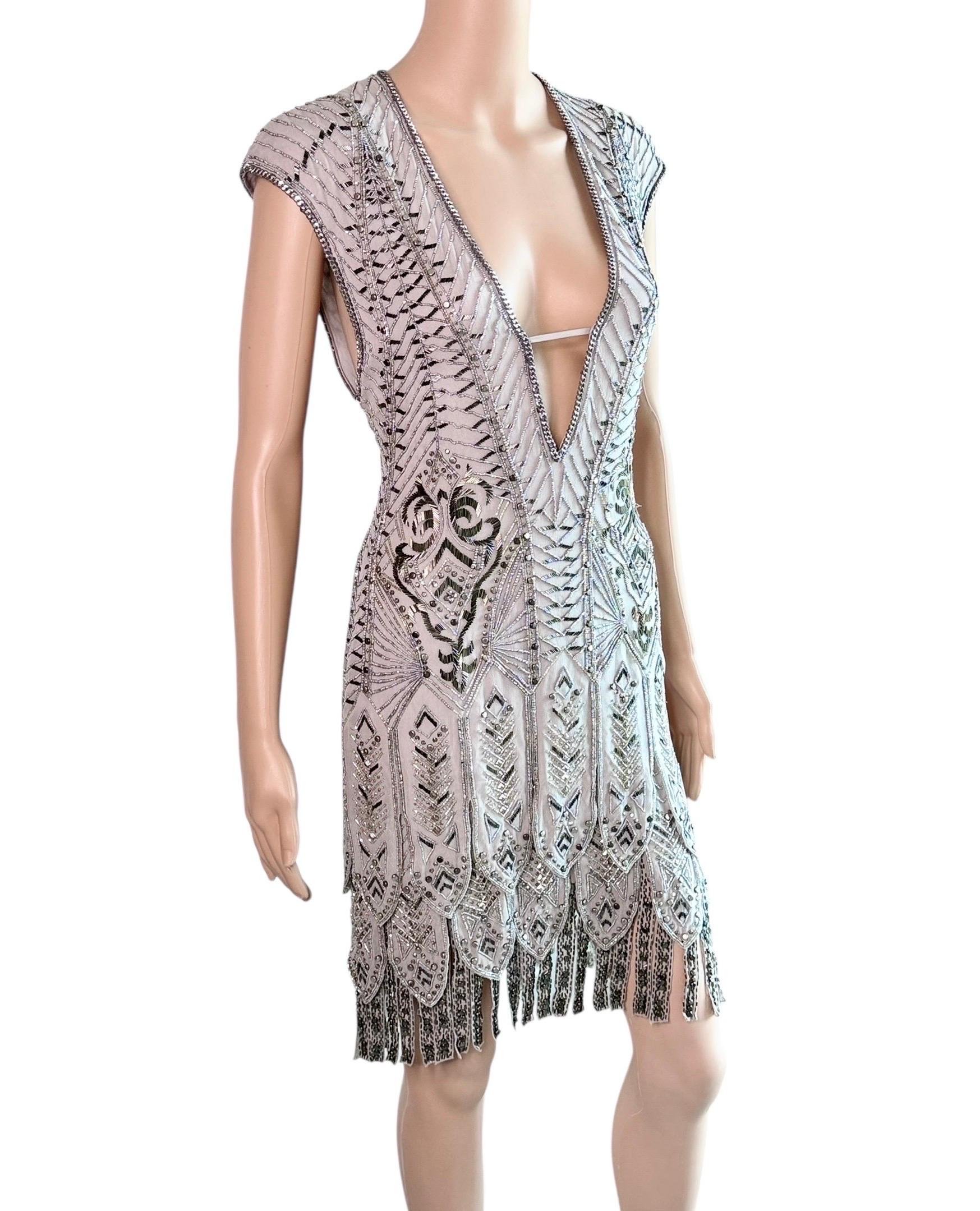 Roberto Cavalli Pasarela F/W 2014 Vestido de noche de seda con flecos embellecidos Flapper en Bueno estado para la venta en Naples, FL