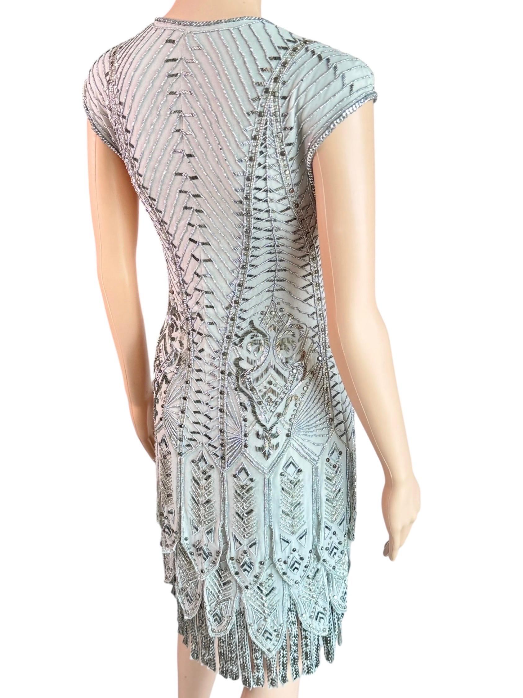 De las mujeres Roberto Cavalli Pasarela F/W 2014 Vestido de noche de seda con flecos embellecidos Flapper en venta
