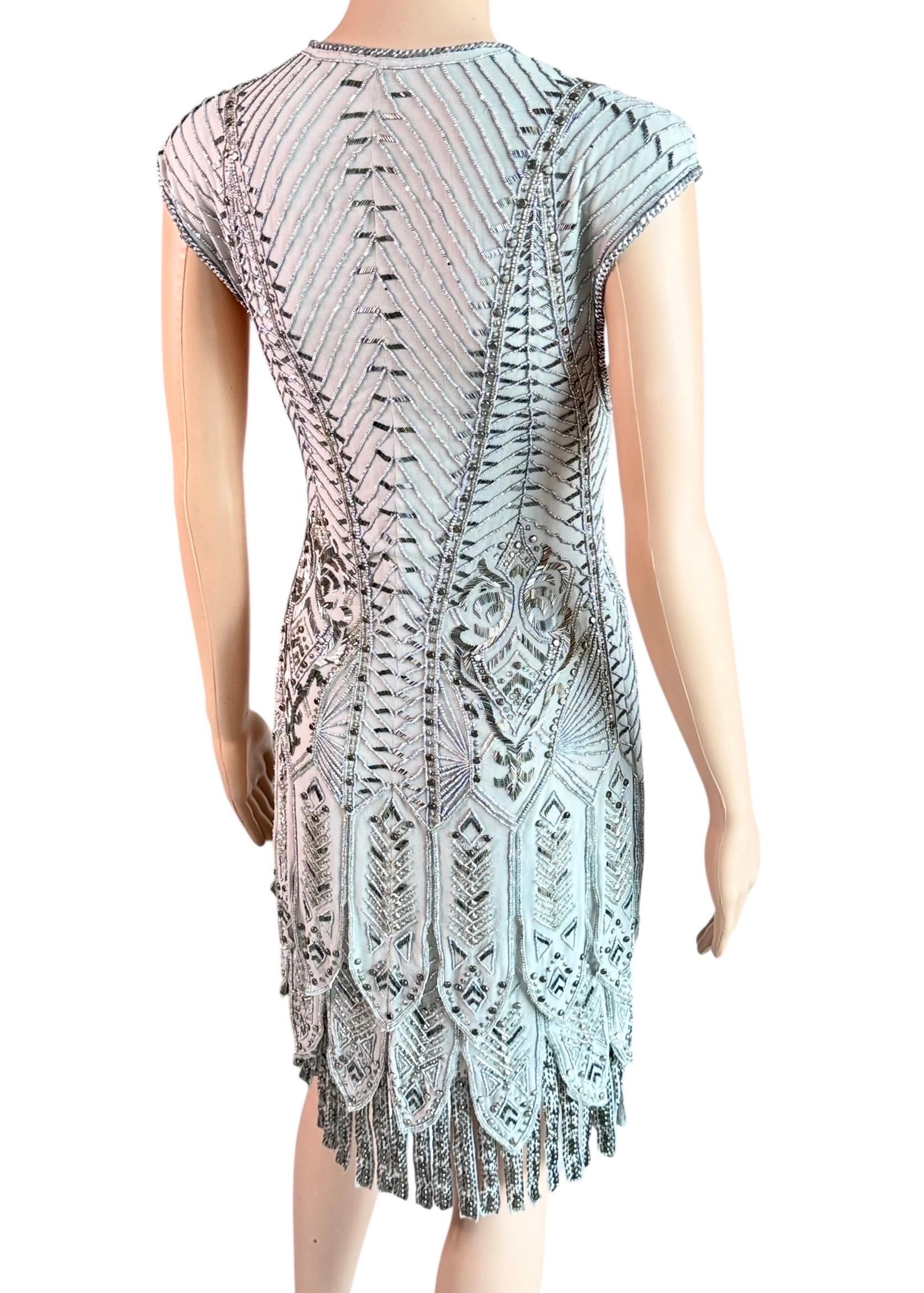 Roberto Cavalli Pasarela F/W 2014 Vestido de noche de seda con flecos embellecidos Flapper en venta 1