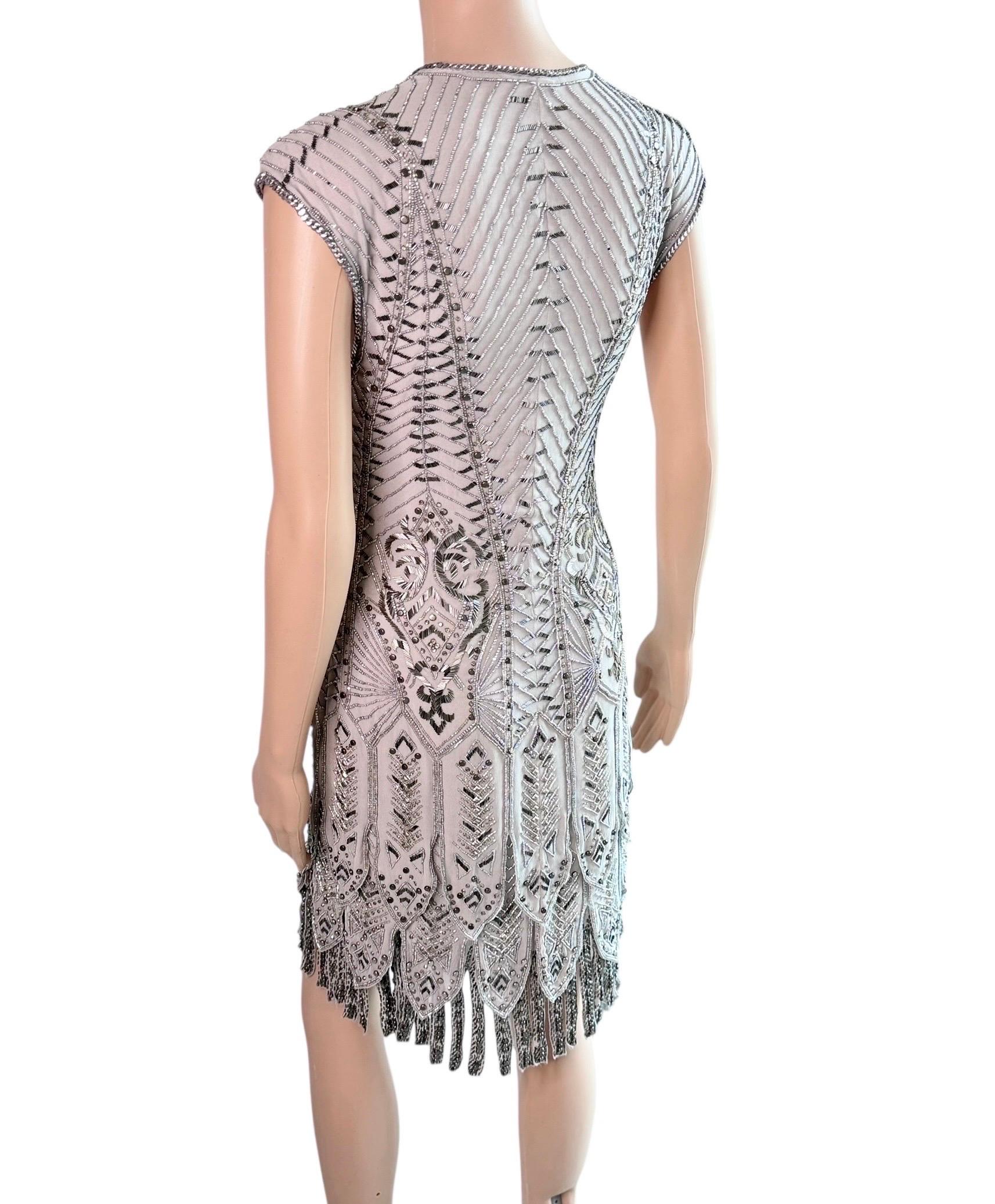 Roberto Cavalli Pasarela F/W 2014 Vestido de noche de seda con flecos embellecidos Flapper en venta 3