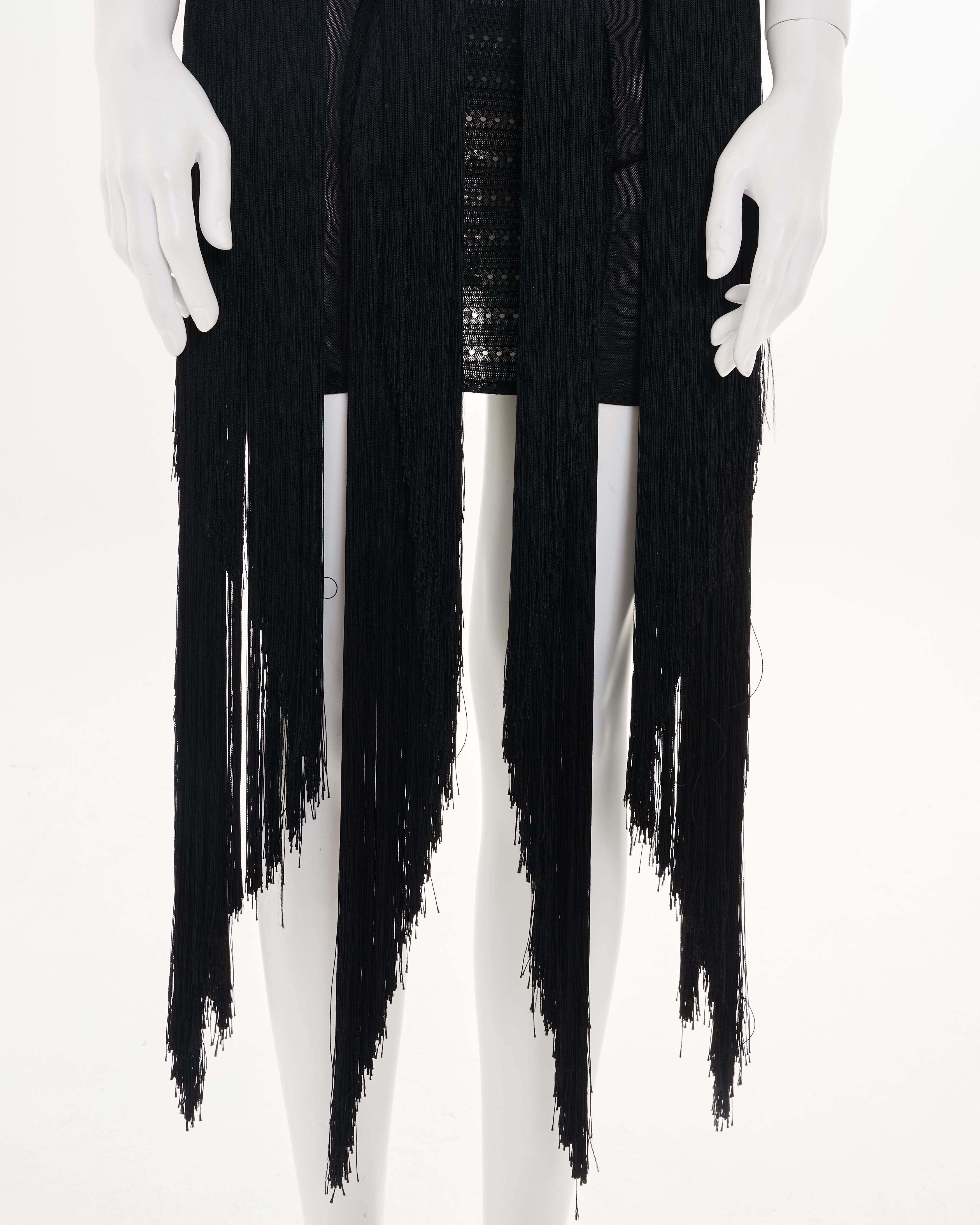 Roberto Cavalli F/W 2015 Black cut out fringe dress For Sale 6