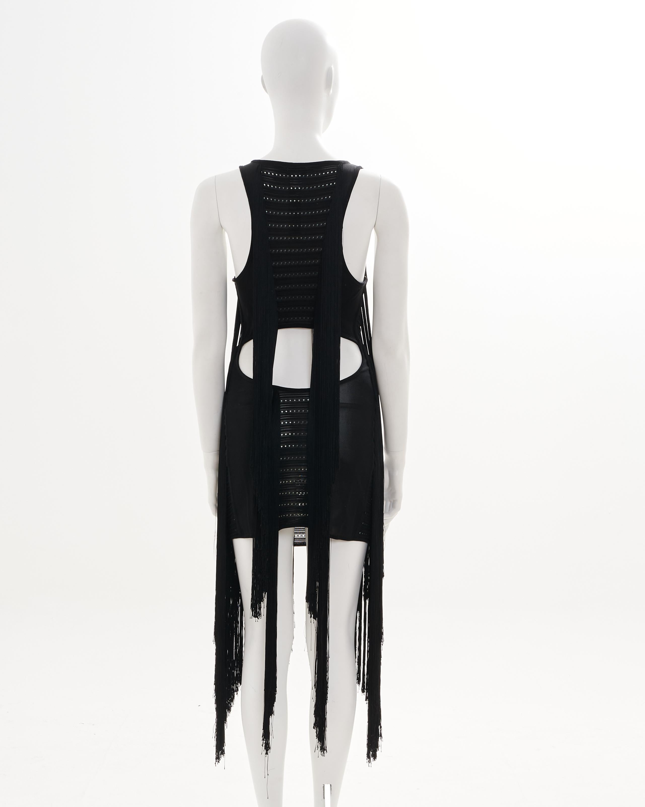 Women's Roberto Cavalli F/W 2015 Black cut out fringe dress For Sale