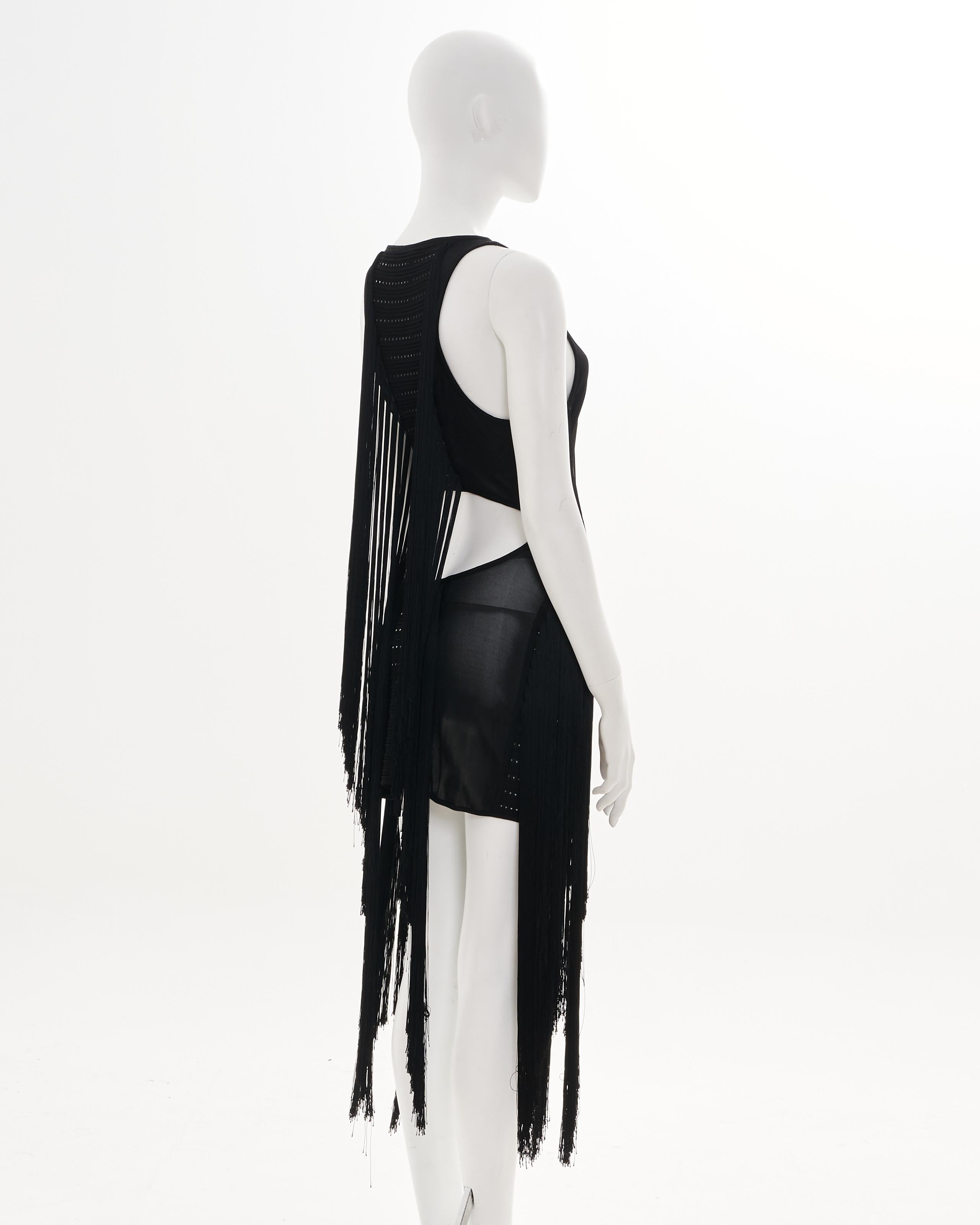 Roberto Cavalli F/W 2015 Black cut out fringe dress For Sale 1