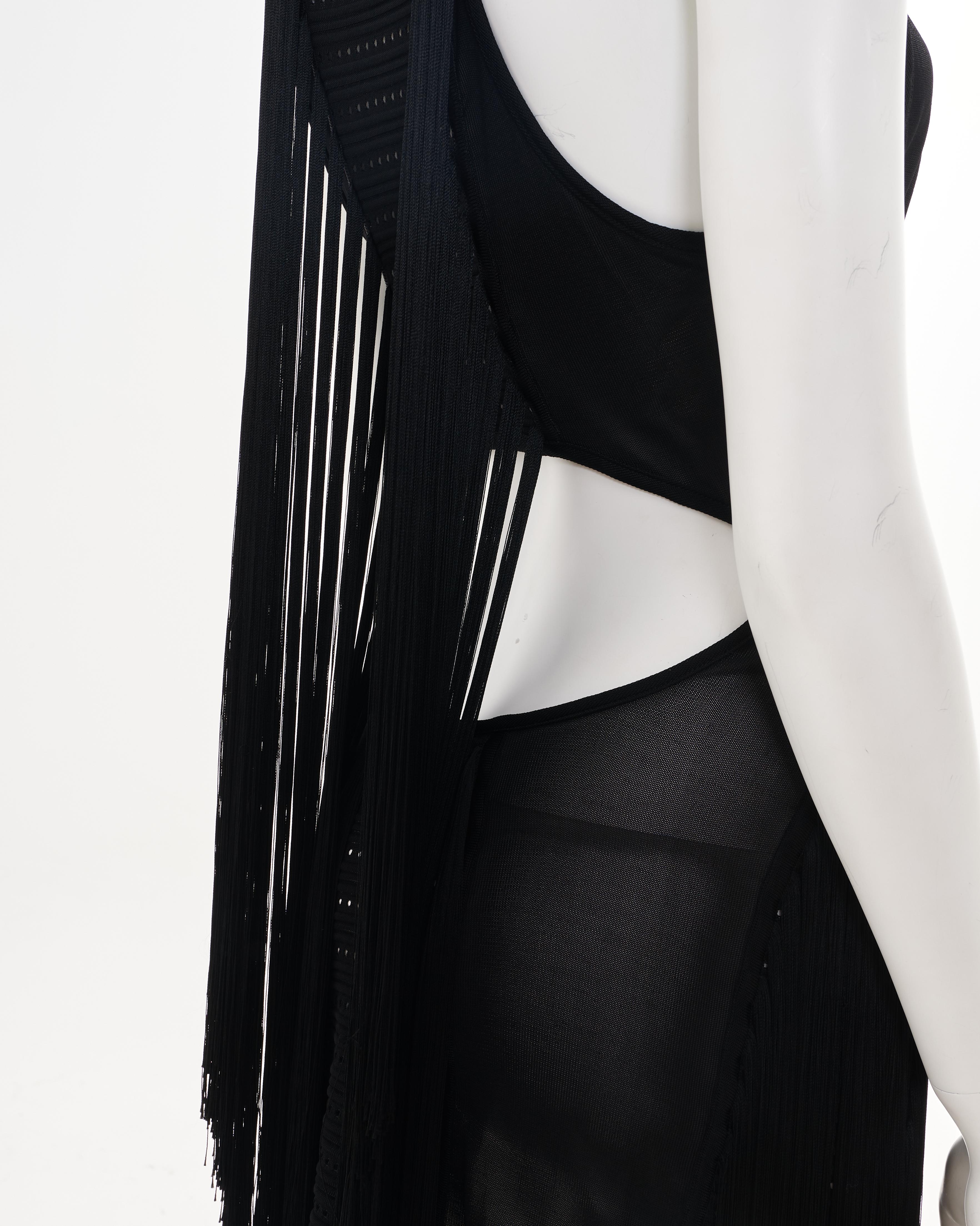 Roberto Cavalli F/W 2015 Black cut out fringe dress For Sale 2