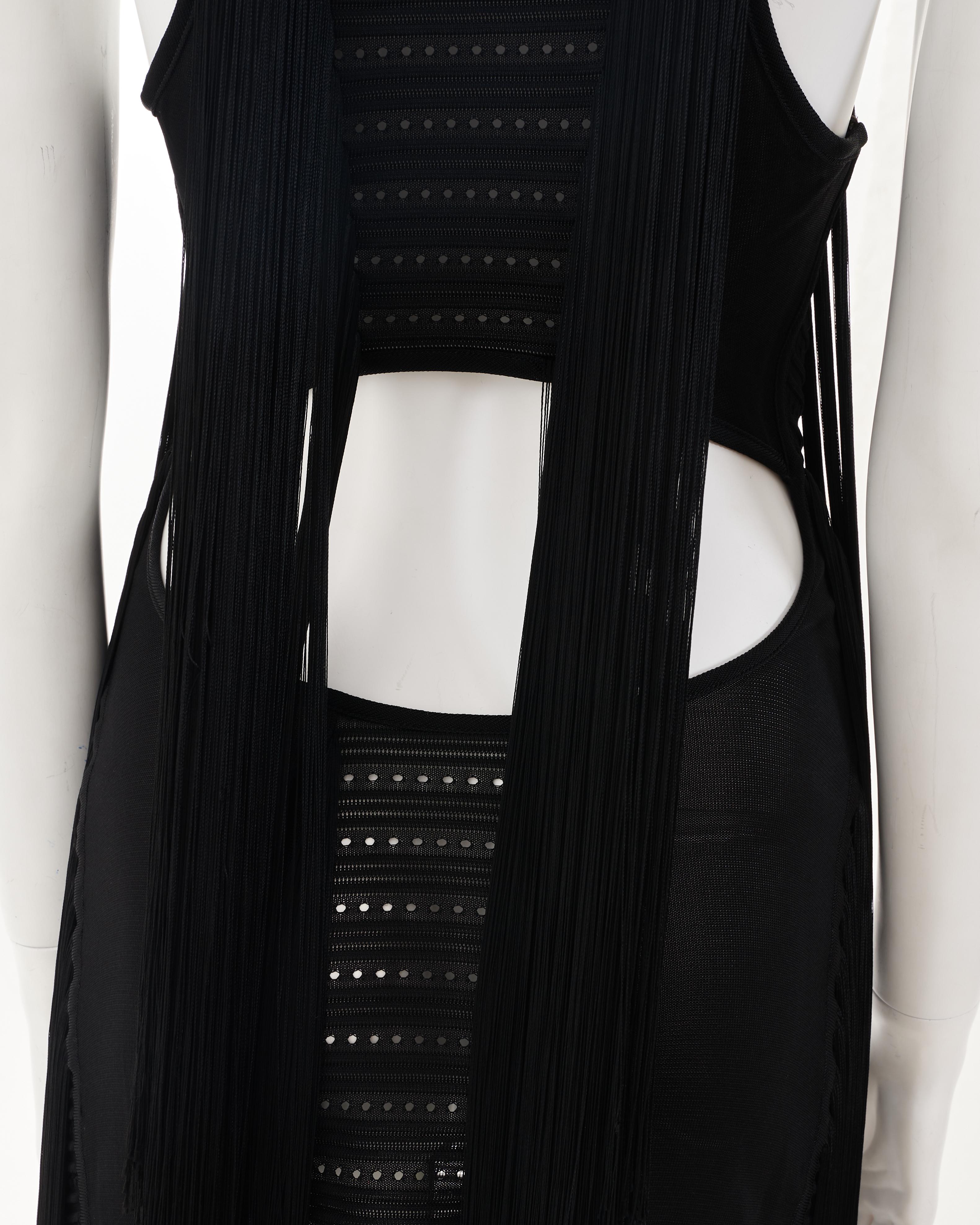 Roberto Cavalli F/W 2015 Black cut out fringe dress For Sale 3