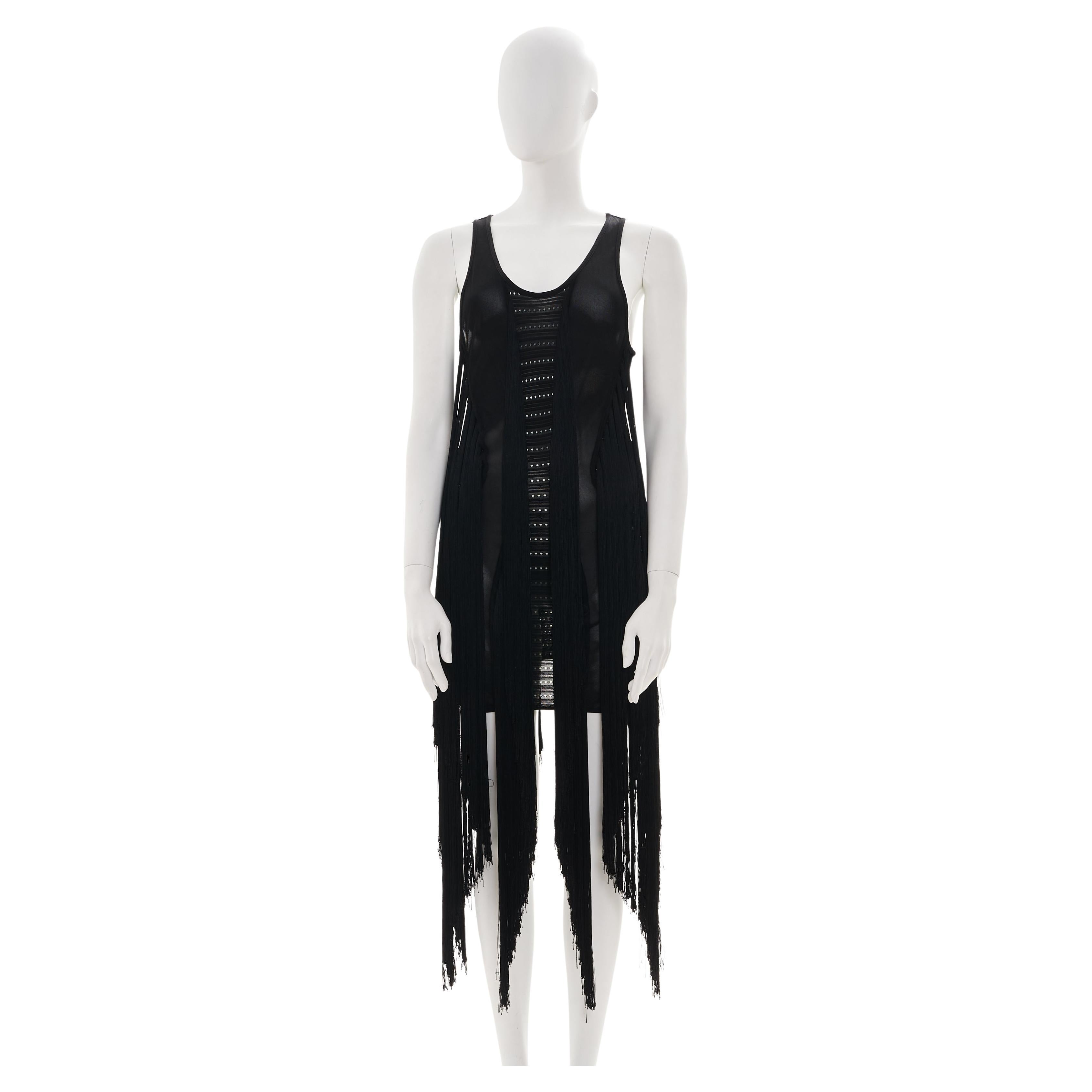 Roberto Cavalli F/W 2015 Black cut out fringe dress For Sale