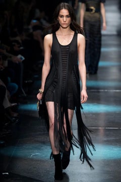 Roberto Cavalli F/W ‘15 Black Fringe Cut-Out Peek-A-Boo Knit Mini Dress