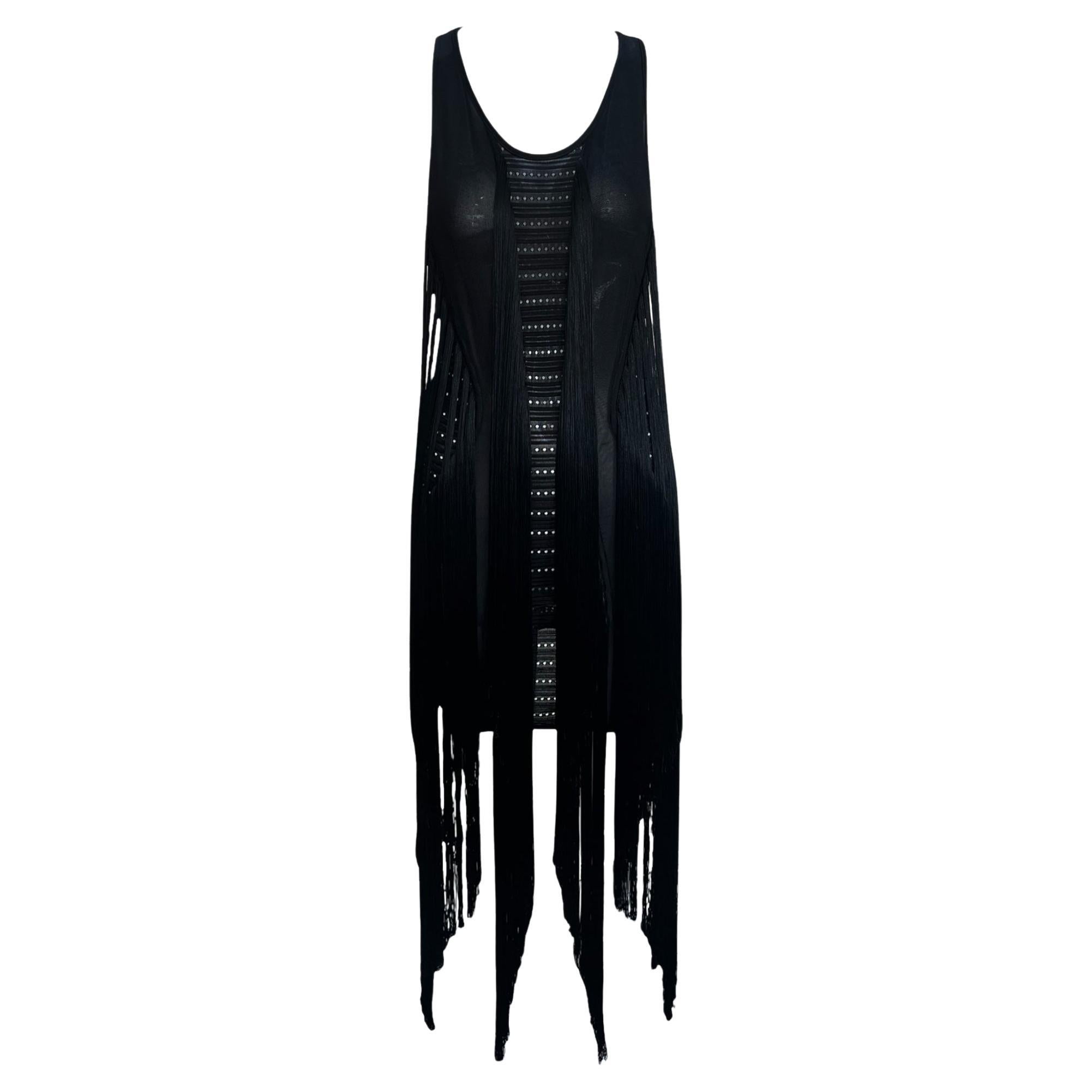 Roberto Cavalli F/W 2015 Black Fringe Cut-Out Mini Dress For Sale