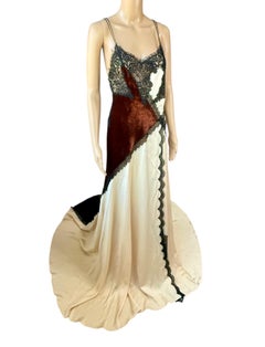 Roberto Cavalli F/W 2023 Runway Unworn Lace High Slit Train Evening Dress Gown