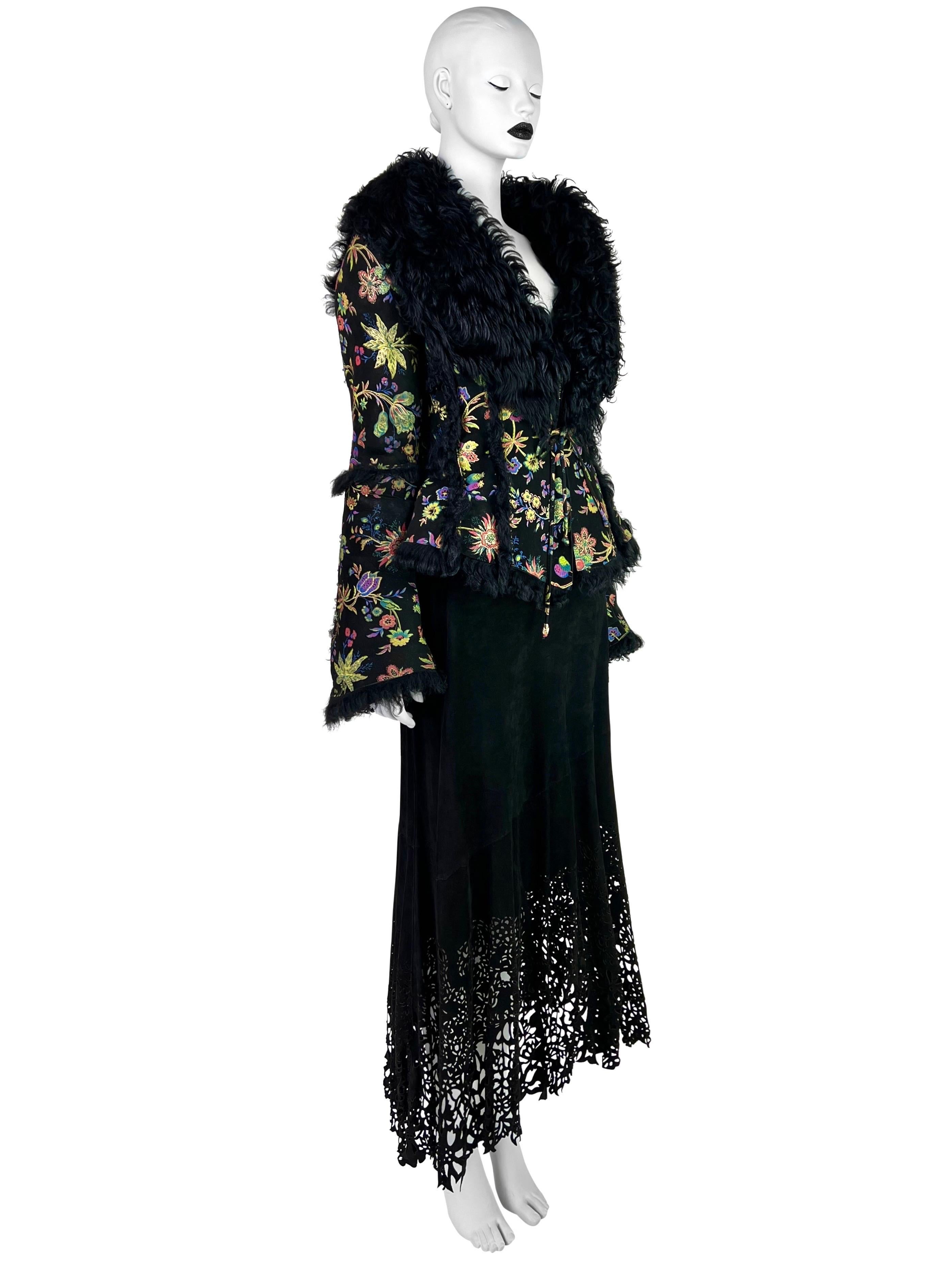 Women's Roberto Cavalli Fall 1999 Hand-painted Flower Shearling Jacket For Sale