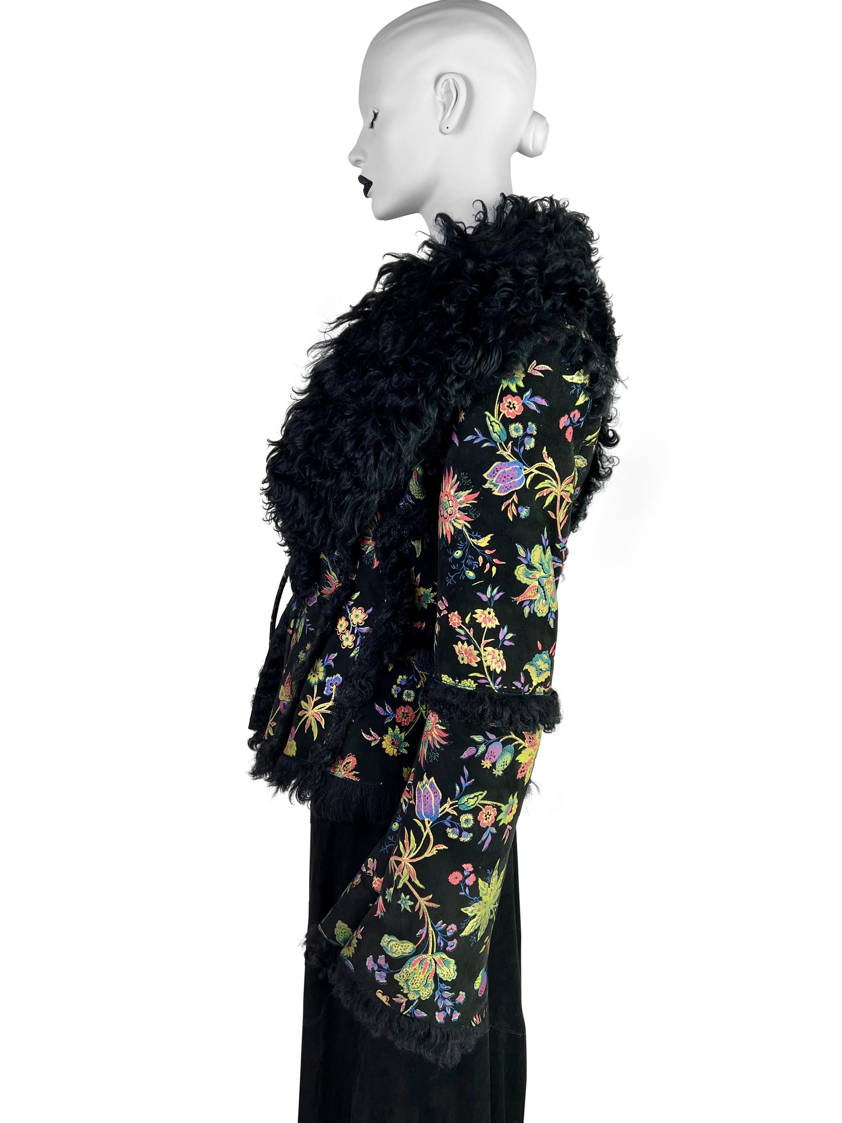 Roberto Cavalli Fall 1999 Hand-painted Flower Shearling Jacket For Sale 1